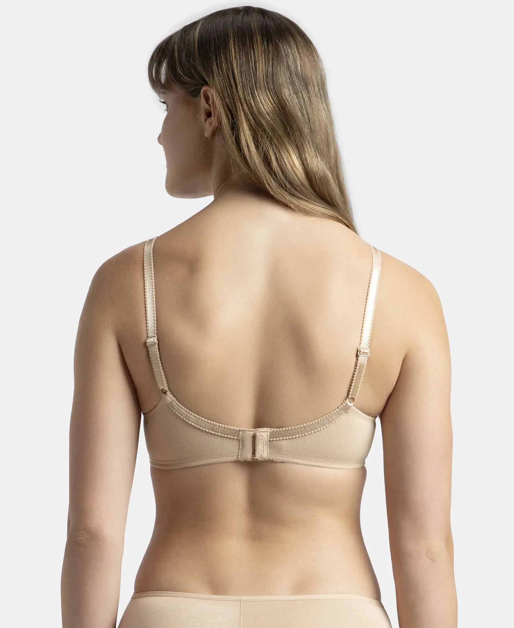 Pack of 2 Wirefree Non Padded Super Combed Cotton Elastane Stretch Full Coverage Everyday Bra with Contoured Shaper Panel and Adjustable Straps - Black & Skin - Image 3