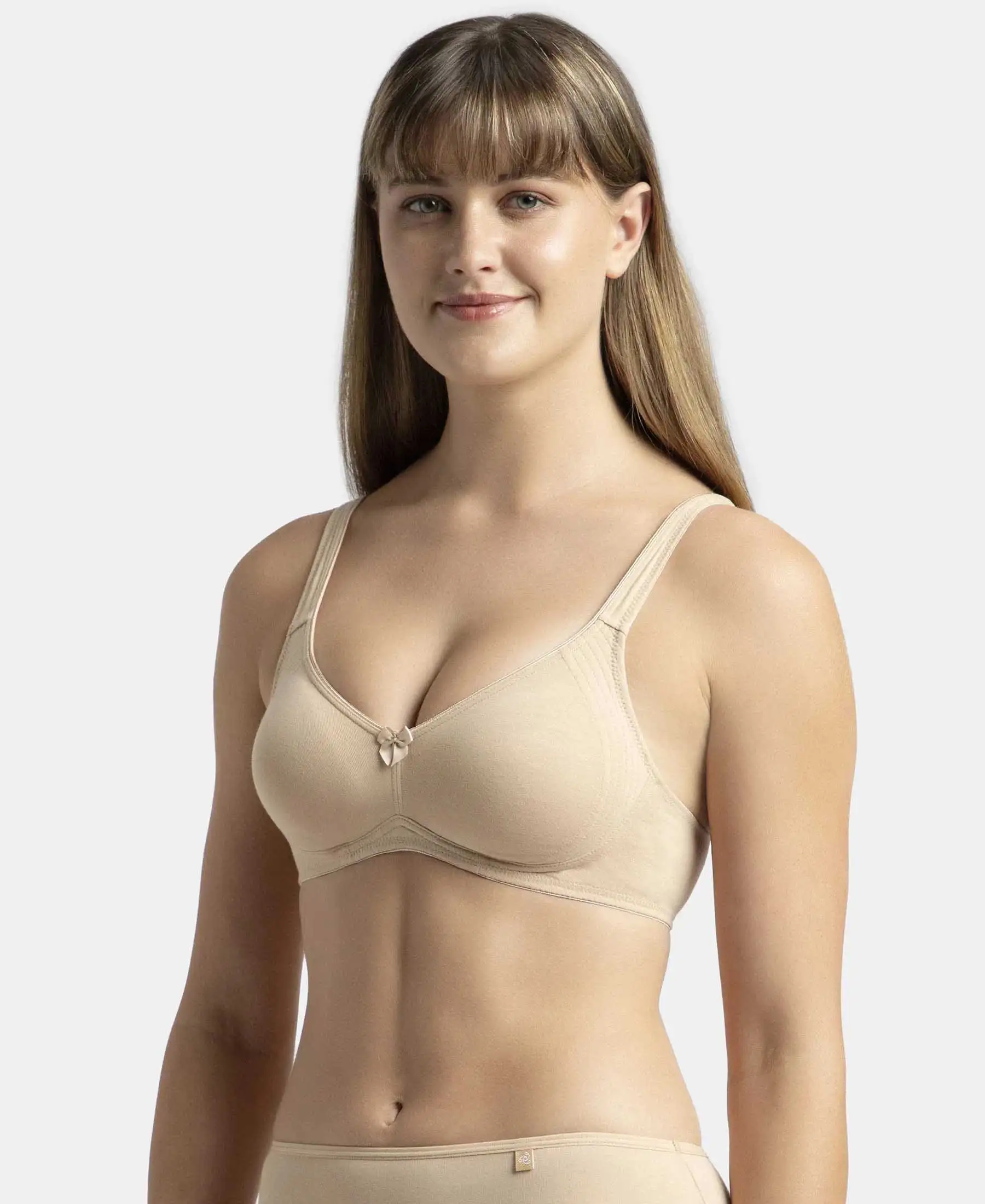 Pack of 2 Wirefree Non Padded Super Combed Cotton Elastane Stretch Full Coverage Everyday Bra with Contoured Shaper Panel and Adjustable Straps - Black & Skin - Image 6