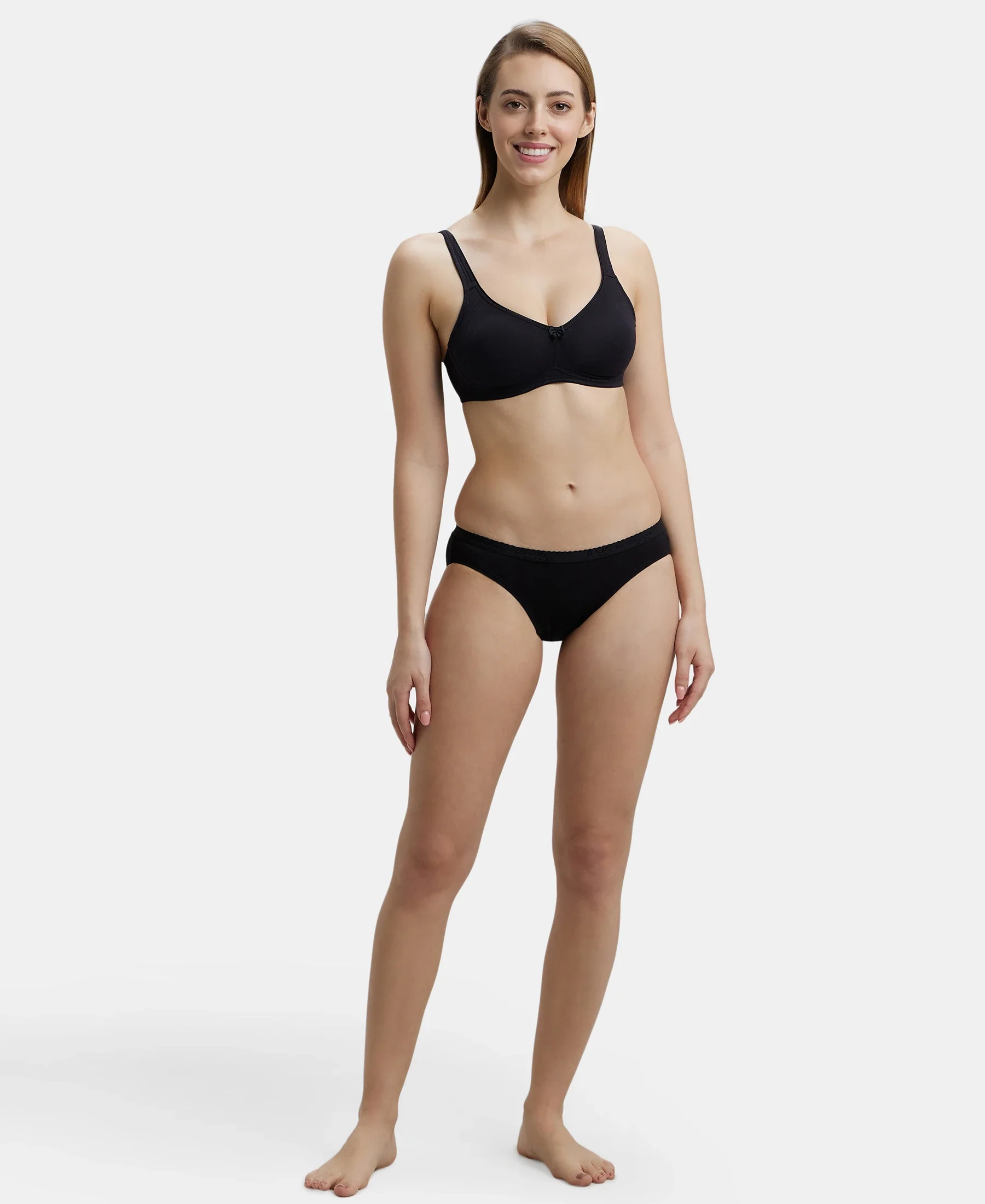 Pack of 2 Wirefree Non Padded Super Combed Cotton Elastane Stretch Full Coverage Everyday Bra with Contoured Shaper Panel and Adjustable Straps - Black & Skin - Image 9