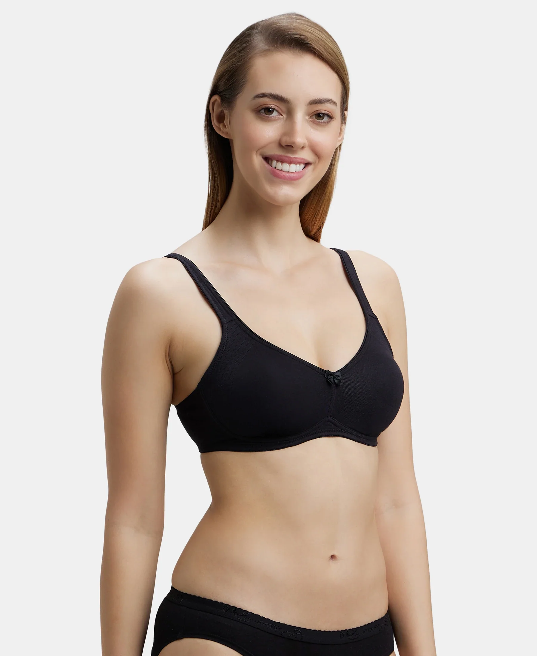 Pack of 2 Wirefree Non Padded Super Combed Cotton Elastane Stretch Full Coverage Everyday Bra with Contoured Shaper Panel and Adjustable Straps - Black & White - Image 4