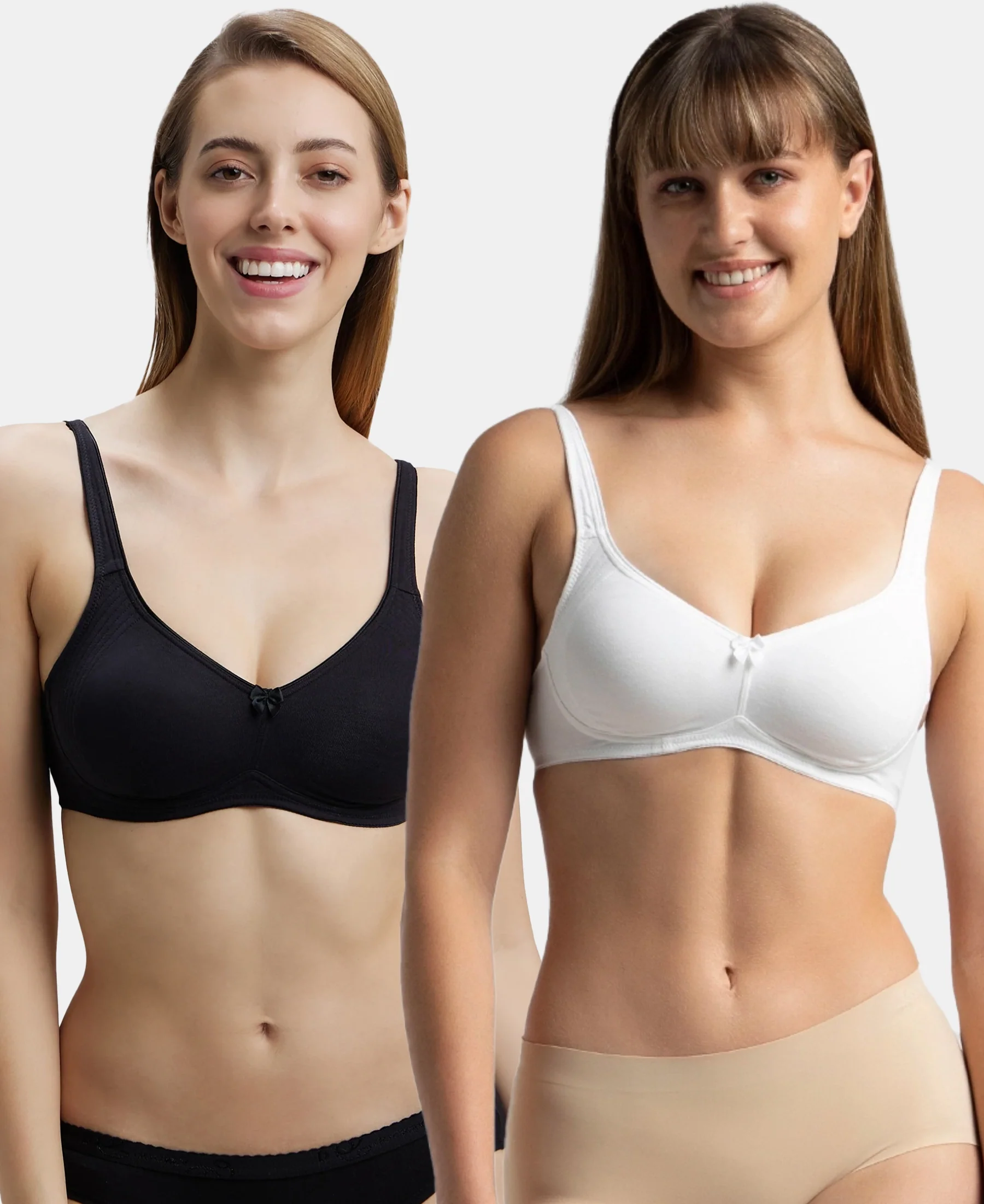 Pack of 2 Wirefree Non Padded Super Combed Cotton Elastane Stretch Full Coverage Everyday Bra with Contoured Shaper Panel and Adjustable Straps - Black & White - Image 5