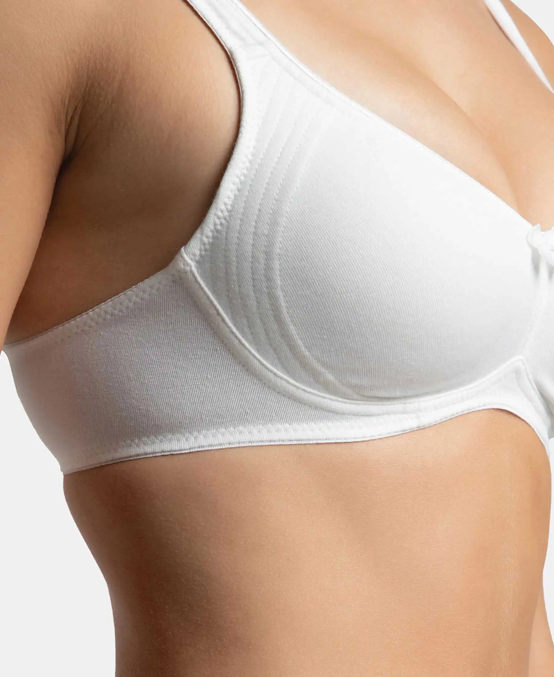 Pack of 2 Wirefree Non Padded Super Combed Cotton Elastane Stretch Full Coverage Everyday Bra with Contoured Shaper Panel and Adjustable Straps - White & Skin - Image 7