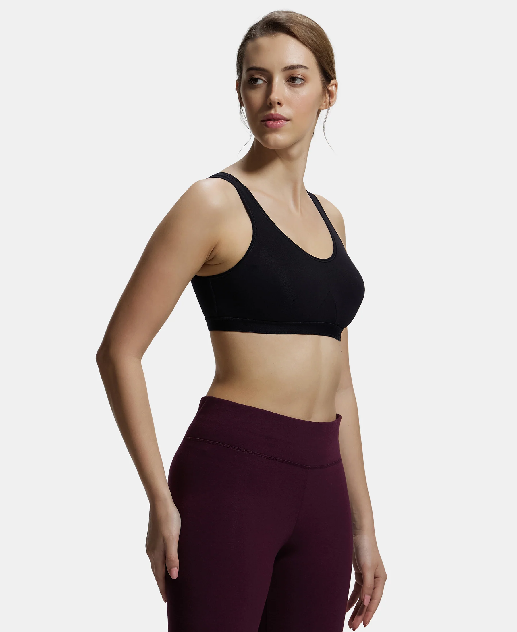 Pack of 2 Wirefree Non Padded Super Combed Cotton Elastane Stretch Full Coverage Slip-On Active Bra with Wider Straps and Moisture Move Treatment - Black & Navy - Image 4