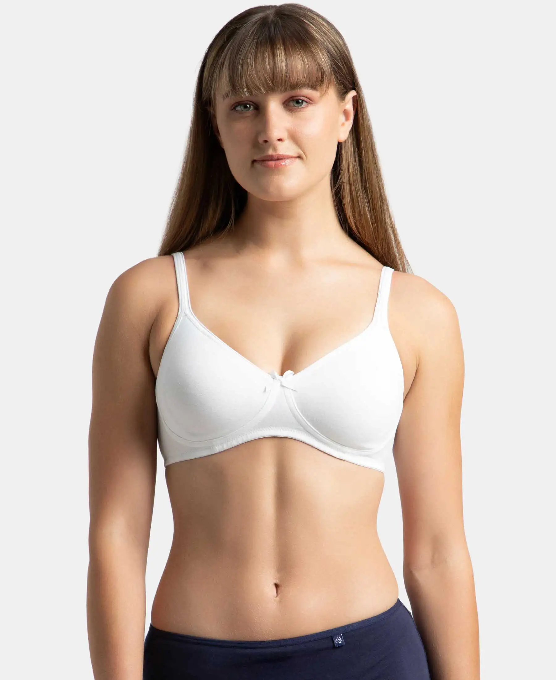 Pack of 2 Wirefree Non Padded Super Combed Cotton Elastane Stretch Medium Coverage Everyday Bra with Concealed Shaper Panel - White & Skin - Image 2