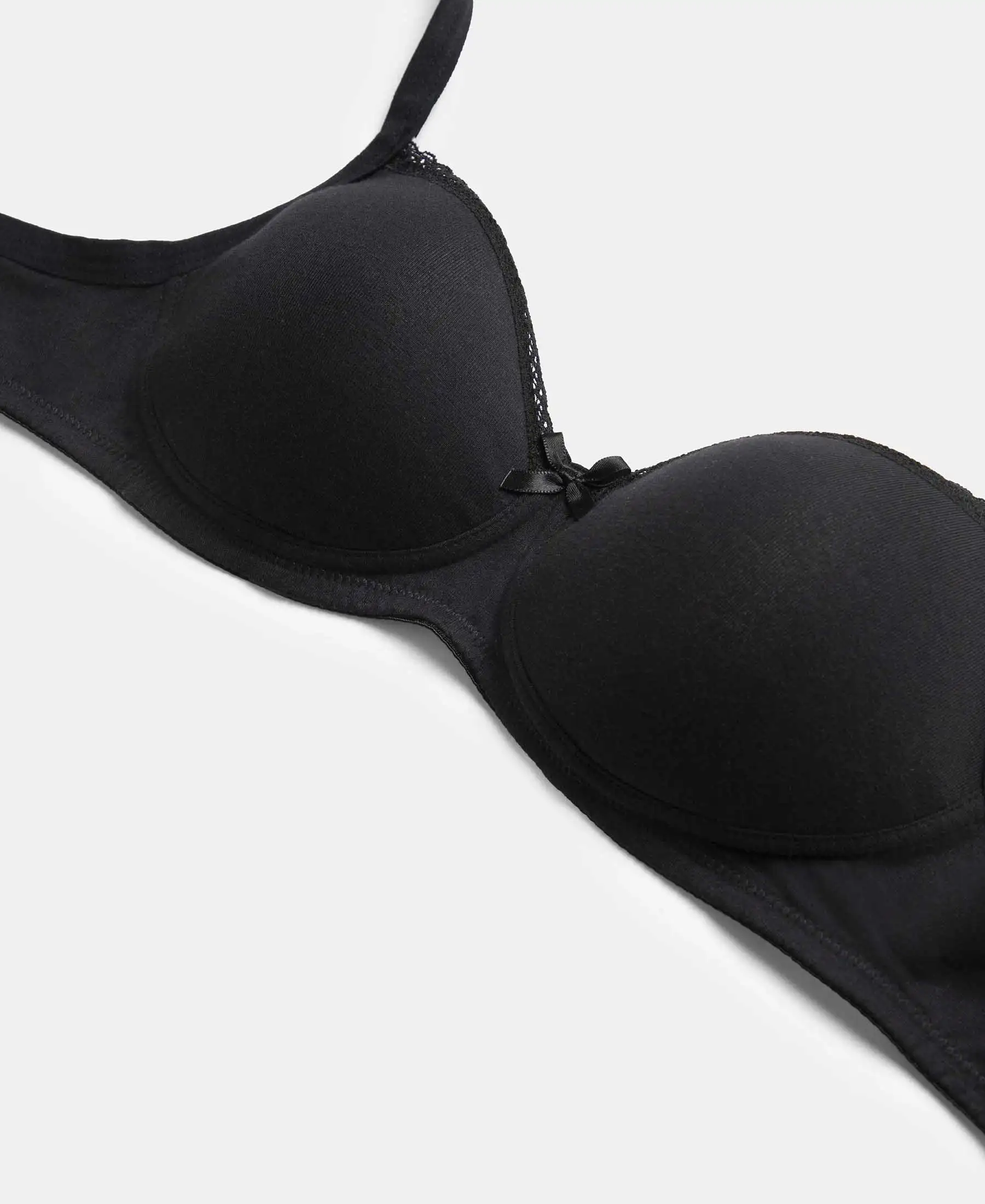 Pack of 2 Wirefree Padded Super Combed Cotton Elastane Stretch Medium Coverage T-Shirt Bra with Lace Styling - Black & White - Image 10