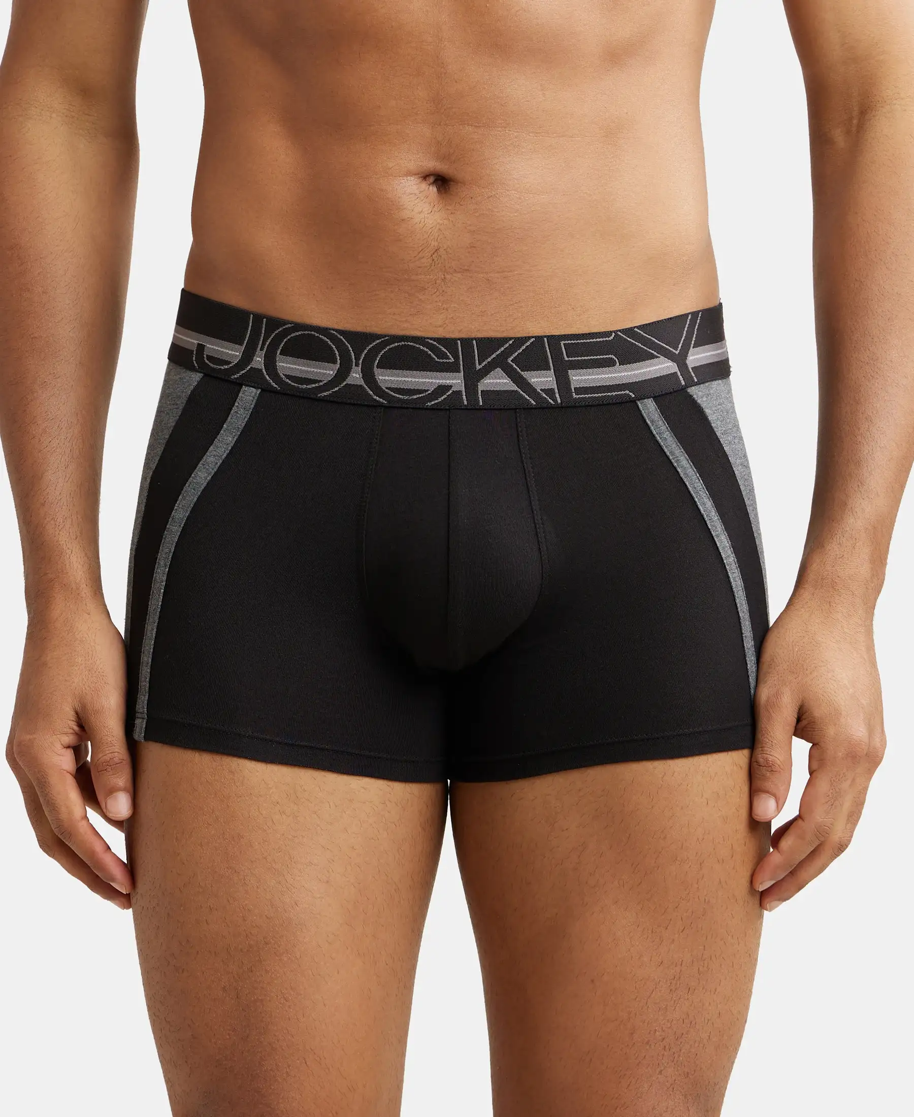 Pack of 3 Super Combed Cotton Elastane Stretch Solid Trunk with Ultrasoft Waistband - Navy, Charcoal Melange & Black - Image 2