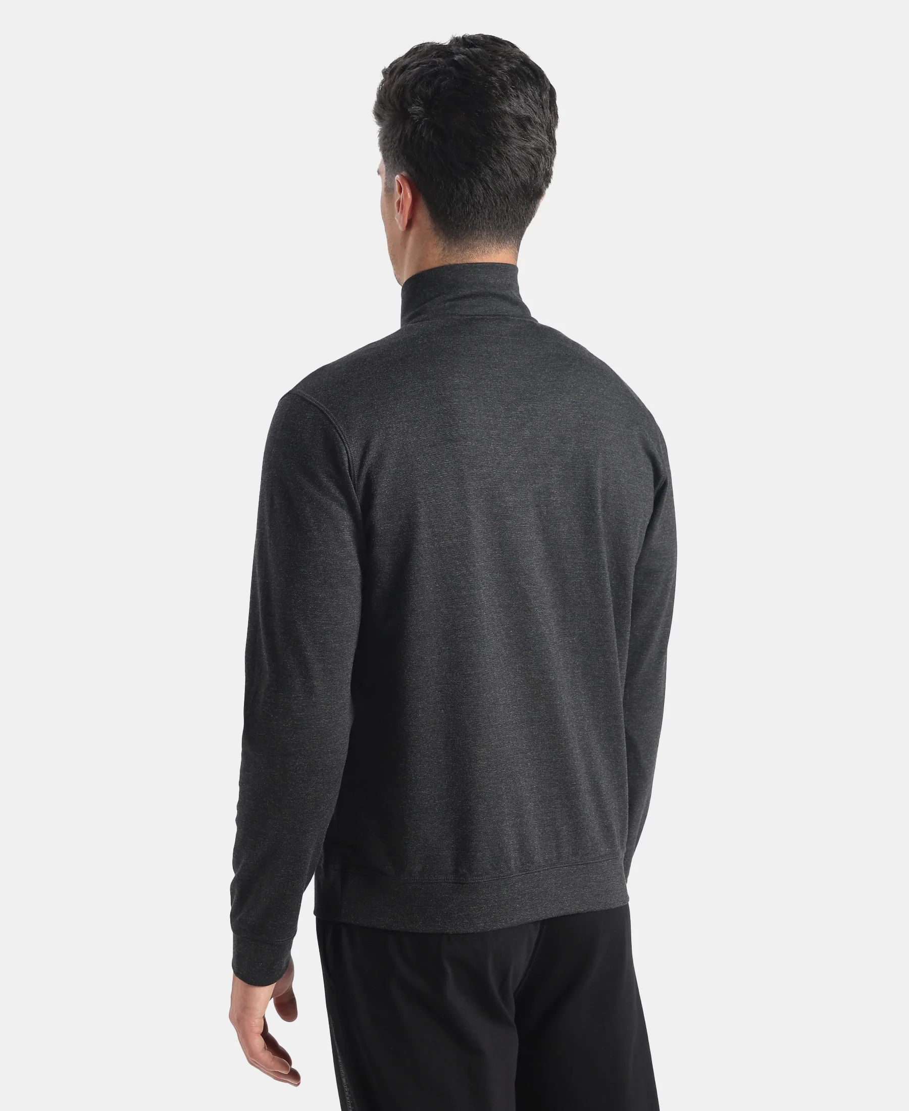 Rayon Nylon Elastane Stretch Jacket with Ribbed Cuffs - Black Melange - Image 3