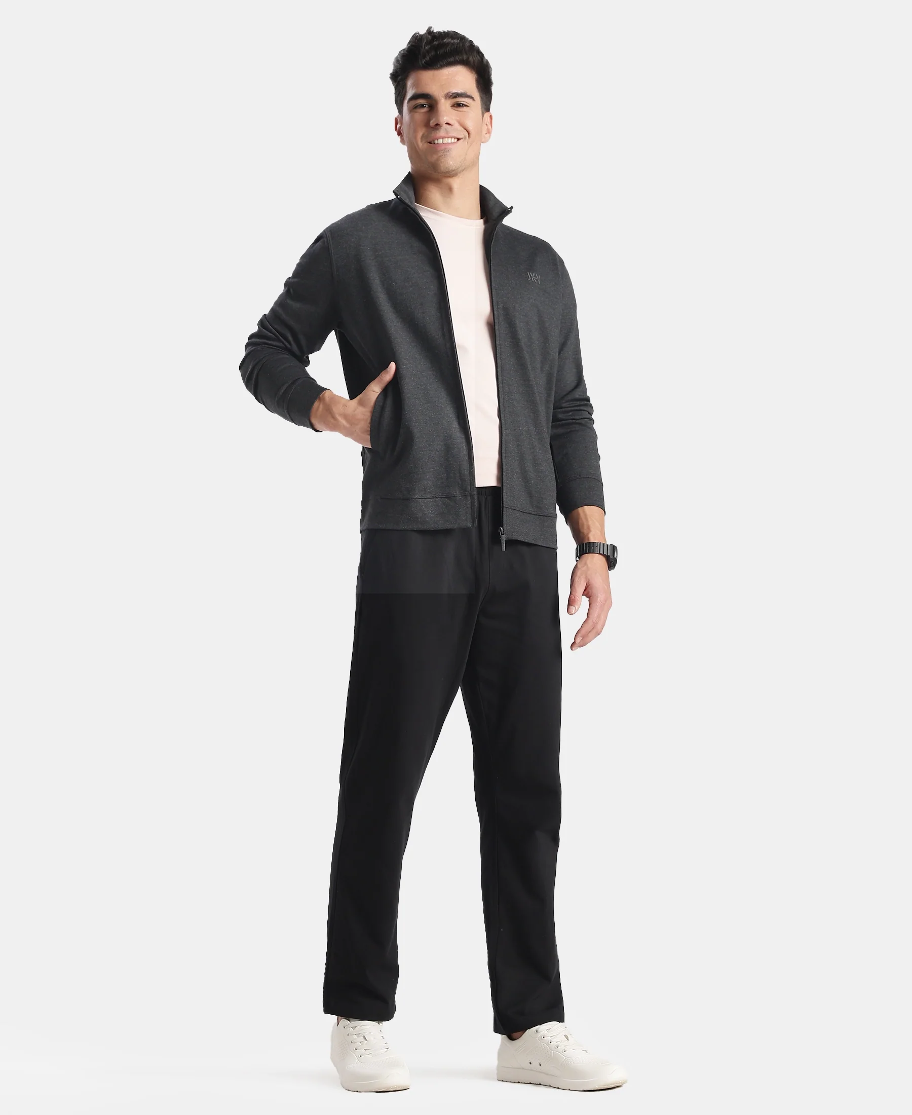 Rayon Nylon Elastane Stretch Jacket with Ribbed Cuffs - Black Melange - Image 4