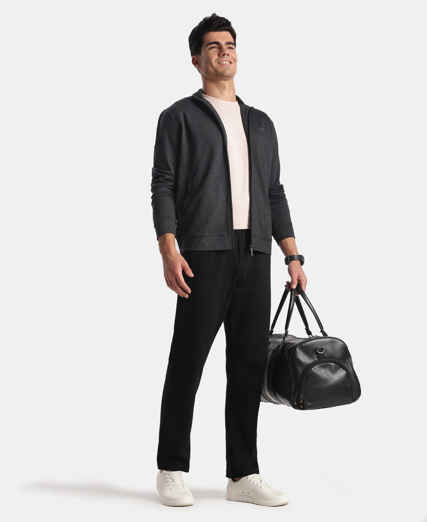Rayon Nylon Elastane Stretch Jacket with Ribbed Cuffs - Black Melange - Image 6