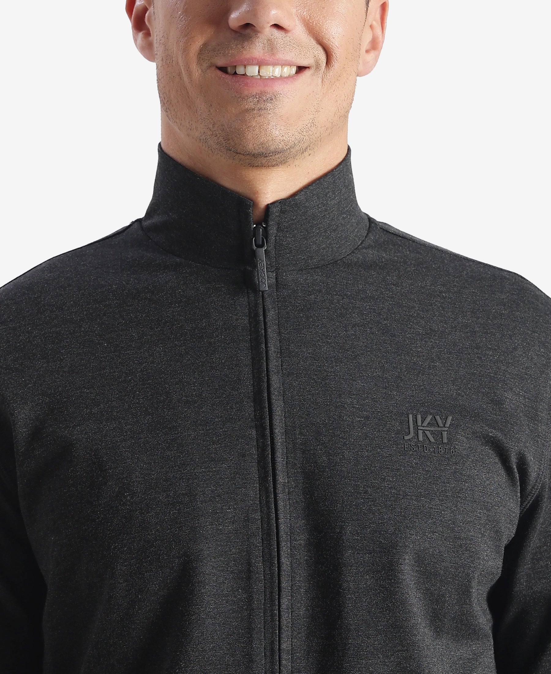 Rayon Nylon Elastane Stretch Jacket with Ribbed Cuffs - Black Melange - Image 7