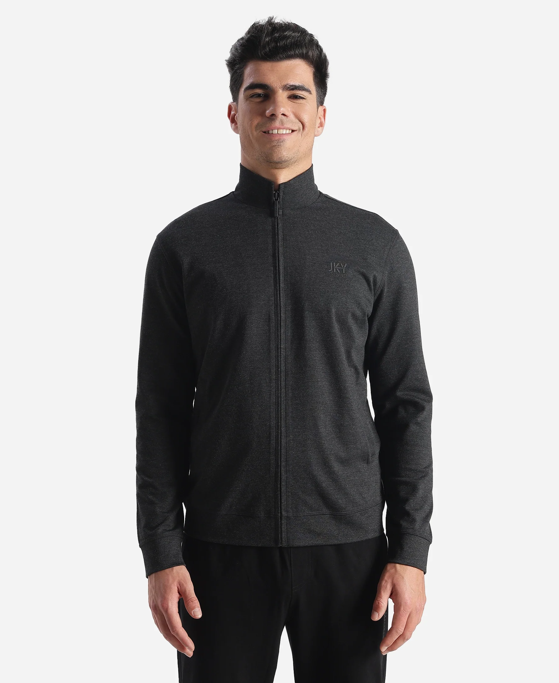 Rayon Nylon Elastane Stretch Jacket with Ribbed Cuffs - Black Melange - Image 8