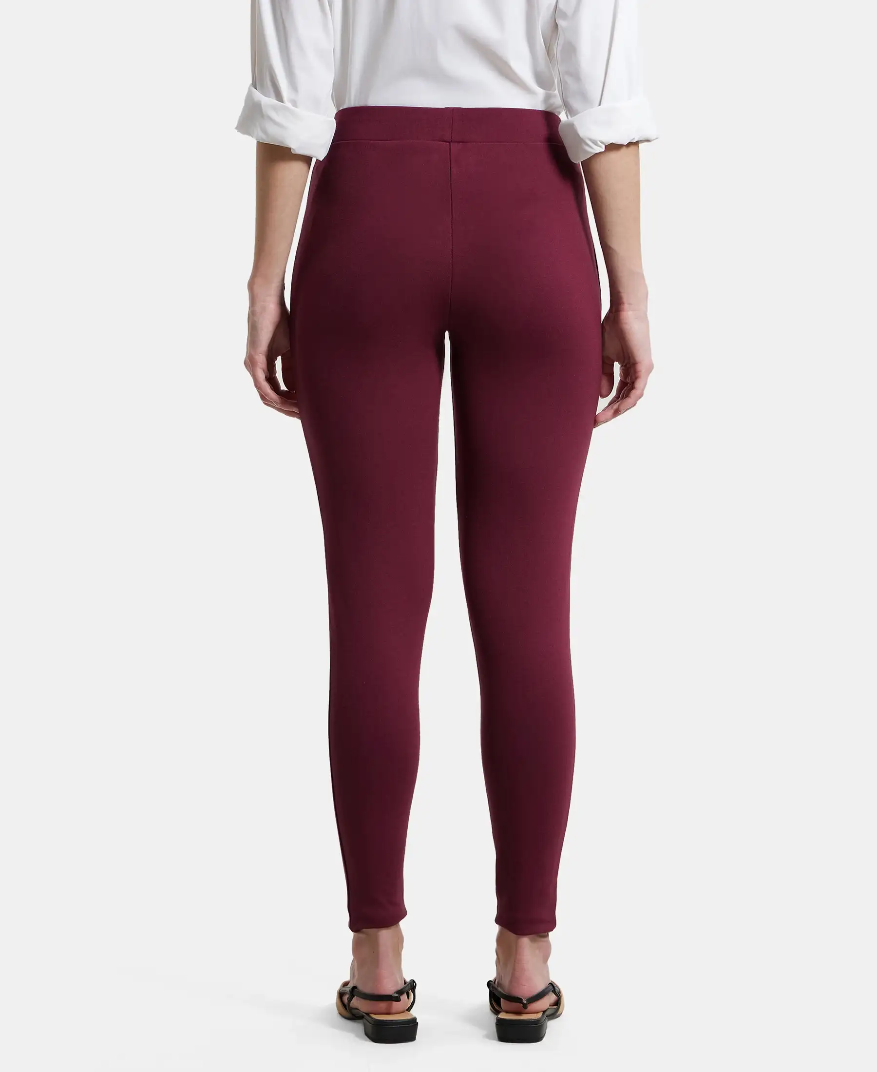 Rayon Nylon Elastane Stretch Treggings with Side Zipper Pockets - Fig - Image 3
