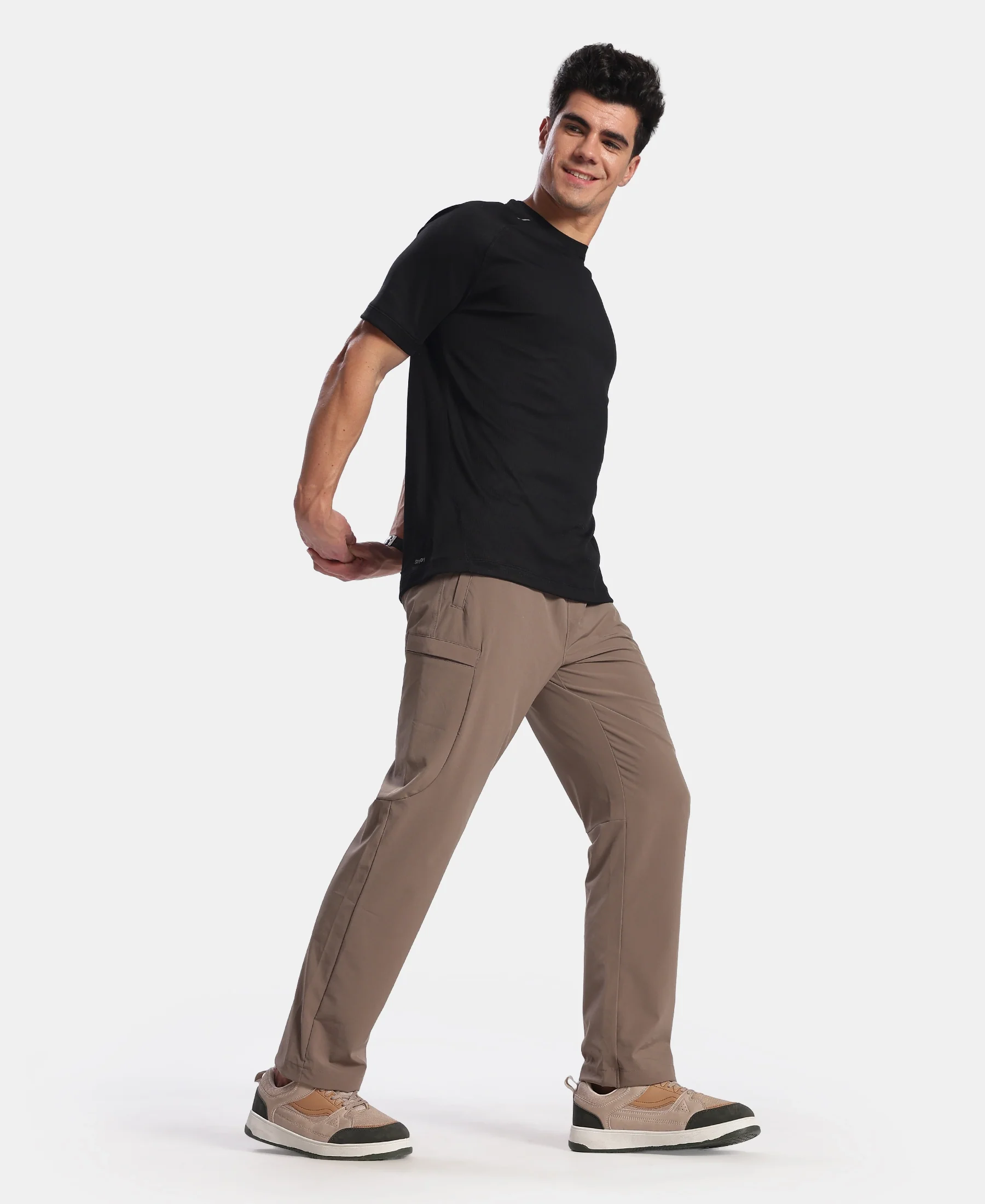 Recycled Microfiber Elastane Stretch Cargo Trackpant with StayFresh Treatment - Dark Khaki - Image 4