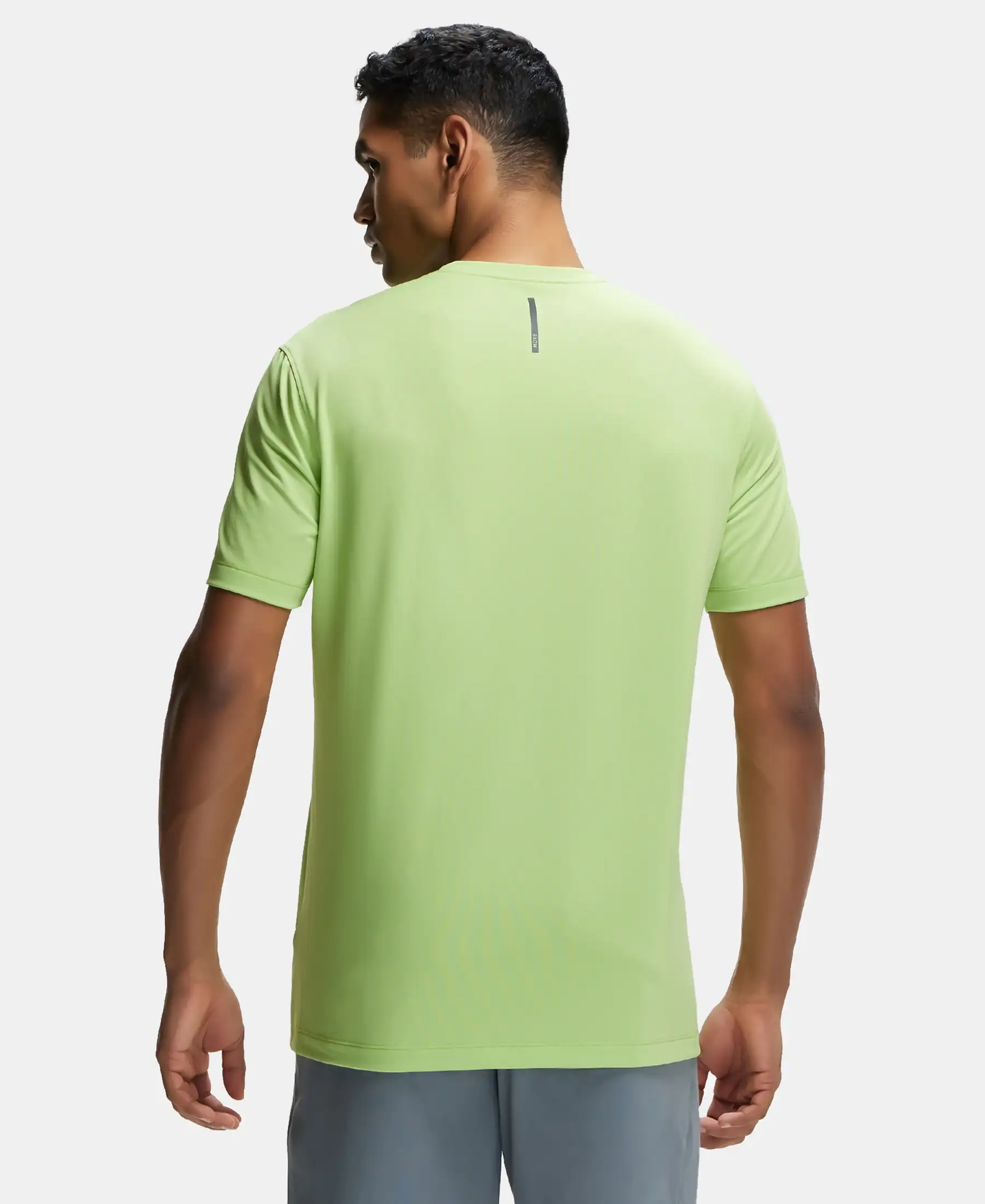 Recycled Microfiber Elastane Stretch Fabric Round Neck Half Sleeve Breathable Mesh T-Shirt - Green Glow - Image 3