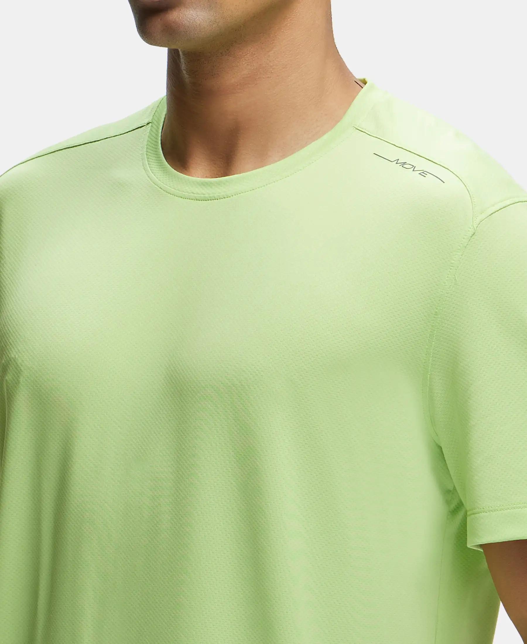 Recycled Microfiber Elastane Stretch Fabric Round Neck Half Sleeve Breathable Mesh T-Shirt - Green Glow - Image 6