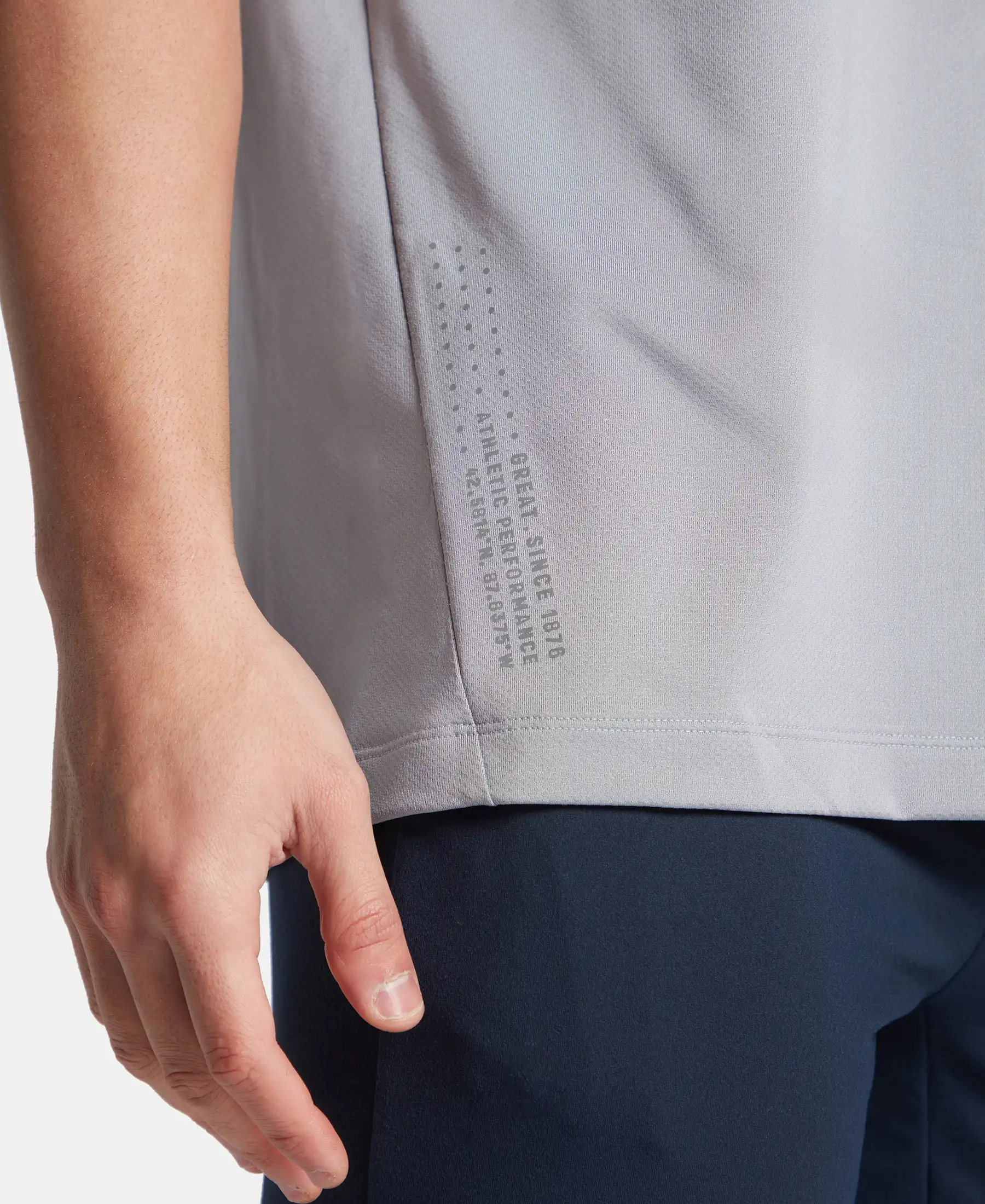 Recycled Microfiber Elastane Stretch Fabric Round Neck Half Sleeve Breathable Mesh T-Shirt - Grey - Image 10
