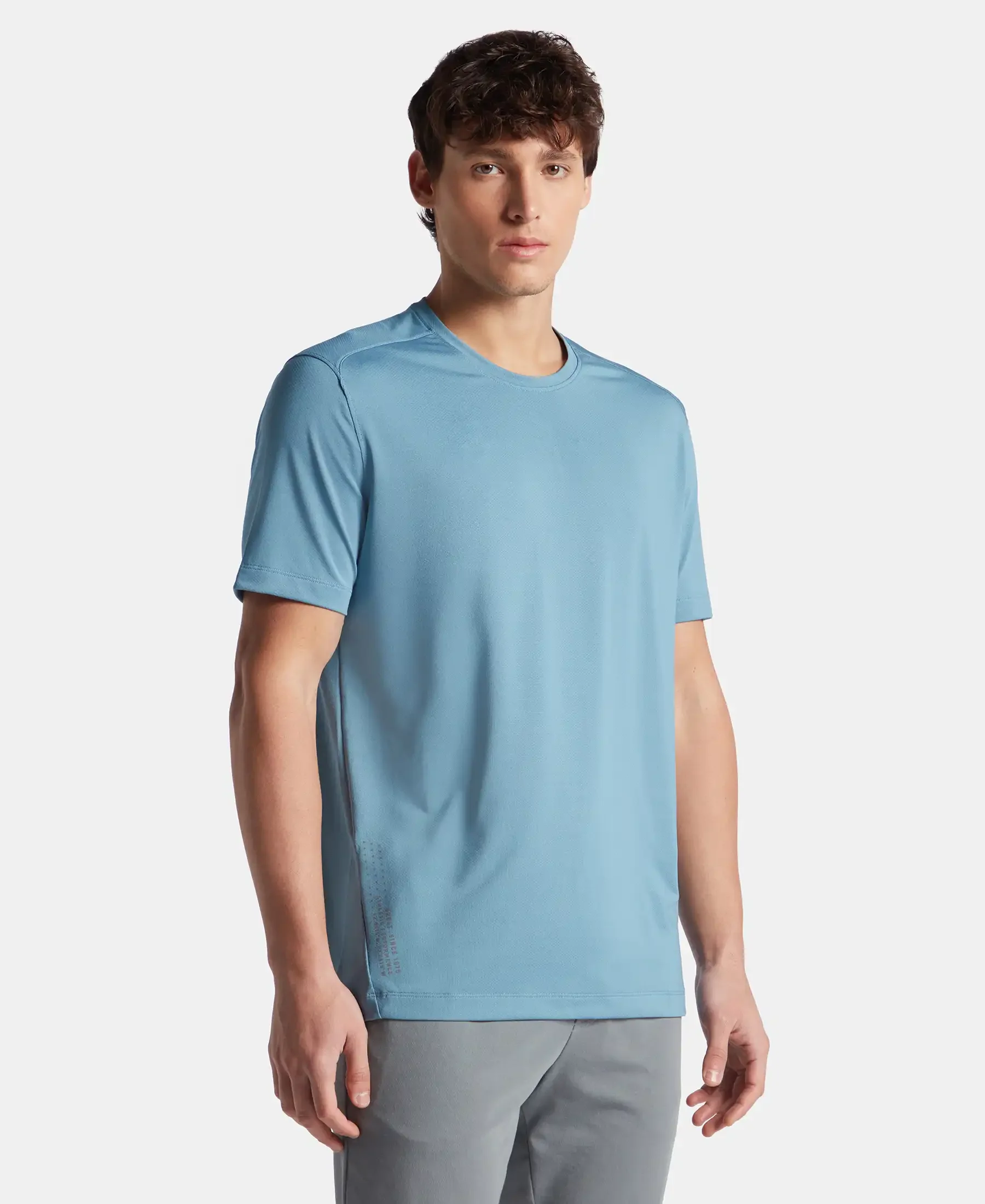 Recycled Microfiber Elastane Stretch Fabric Round Neck Half Sleeve Breathable Mesh T-Shirt - Provincial Blue - Image 2
