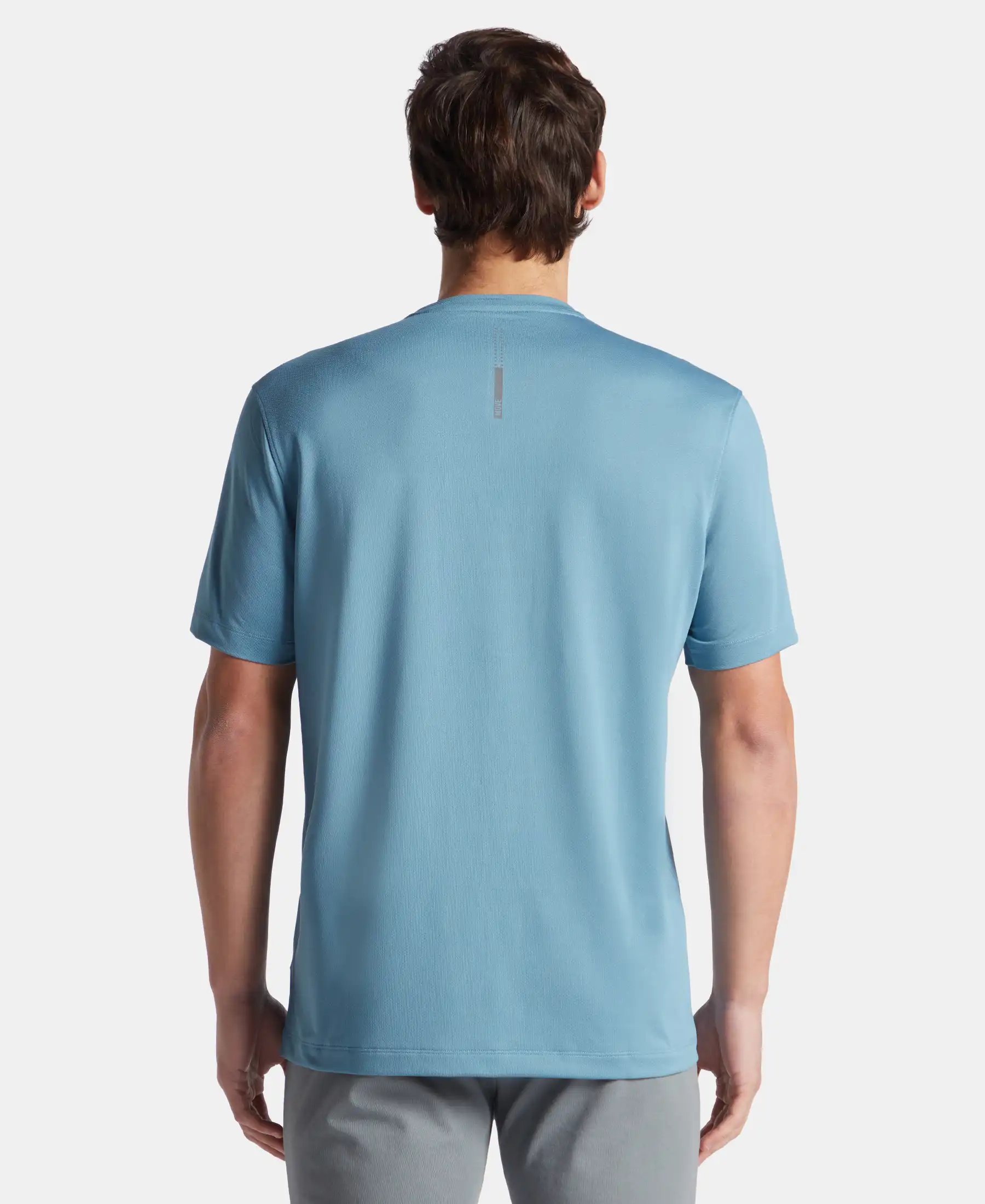 Recycled Microfiber Elastane Stretch Fabric Round Neck Half Sleeve Breathable Mesh T-Shirt - Provincial Blue - Image 3