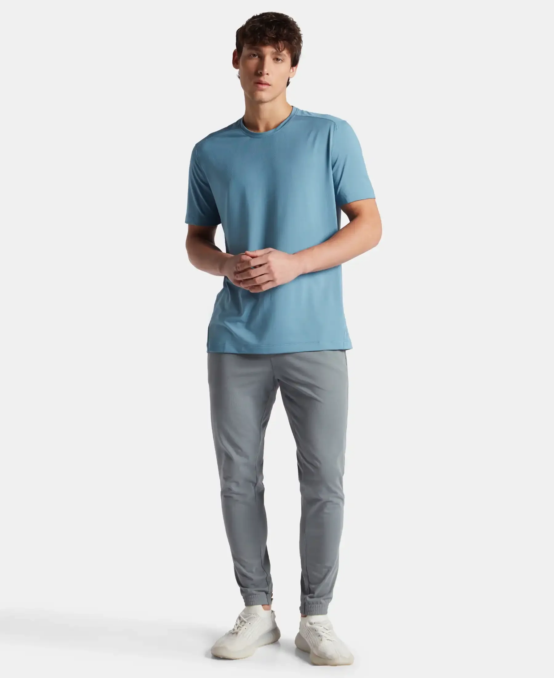 Recycled Microfiber Elastane Stretch Fabric Round Neck Half Sleeve Breathable Mesh T-Shirt - Provincial Blue - Image 4