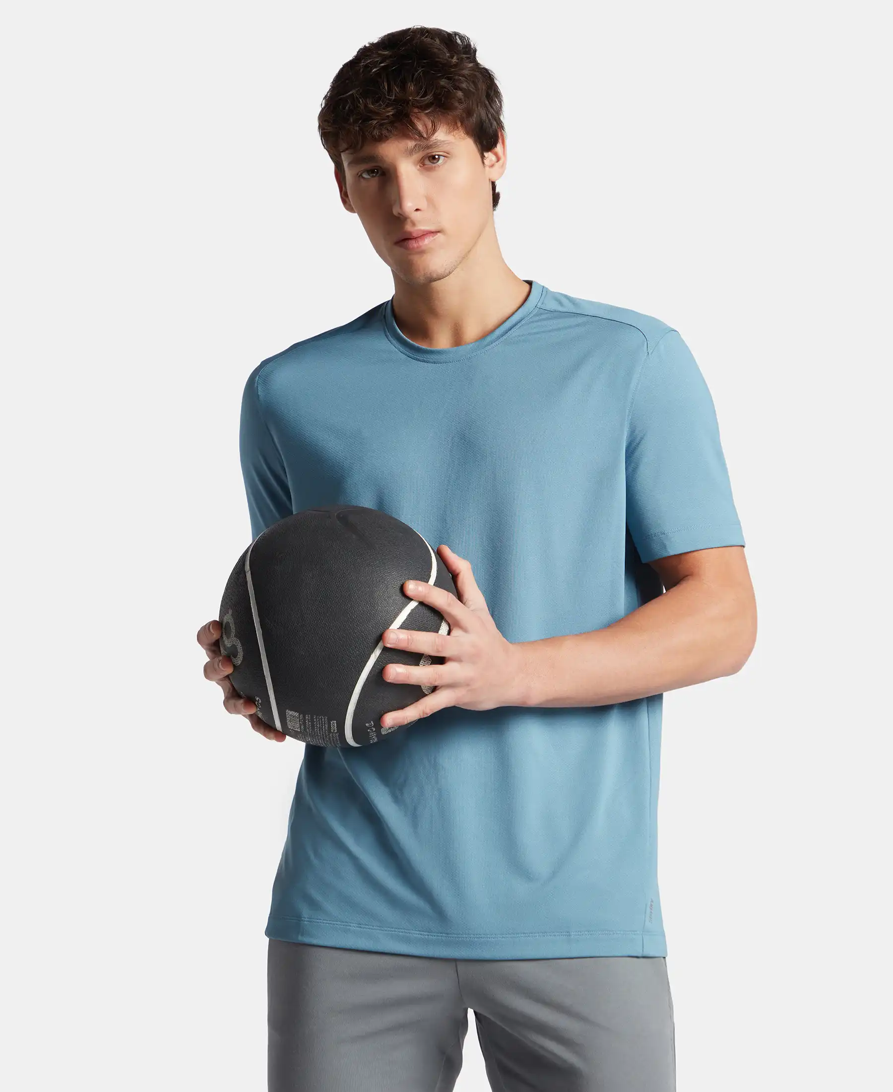Recycled Microfiber Elastane Stretch Fabric Round Neck Half Sleeve Breathable Mesh T-Shirt - Provincial Blue - Image 5