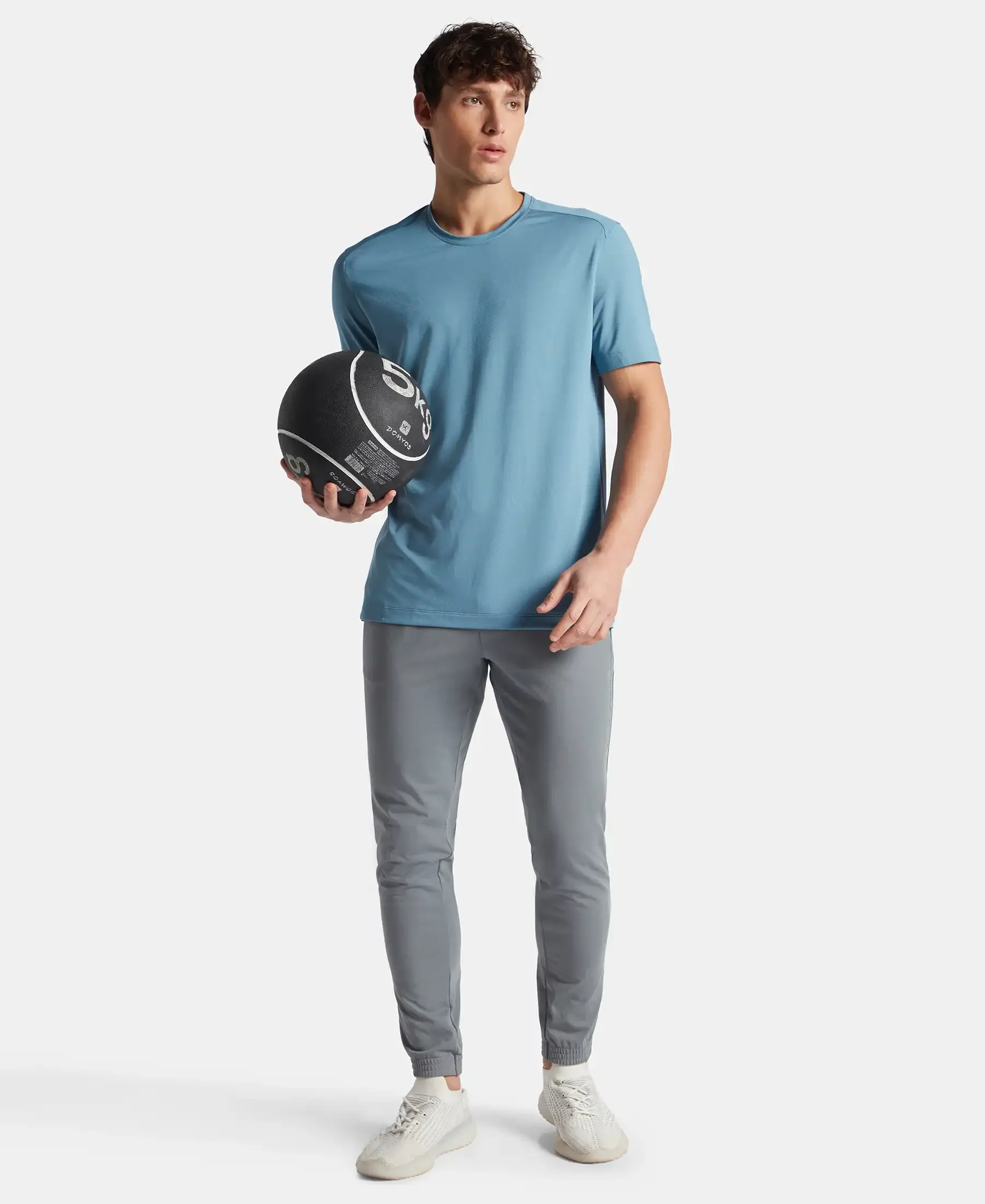 Recycled Microfiber Elastane Stretch Fabric Round Neck Half Sleeve Breathable Mesh T-Shirt - Provincial Blue - Image 6