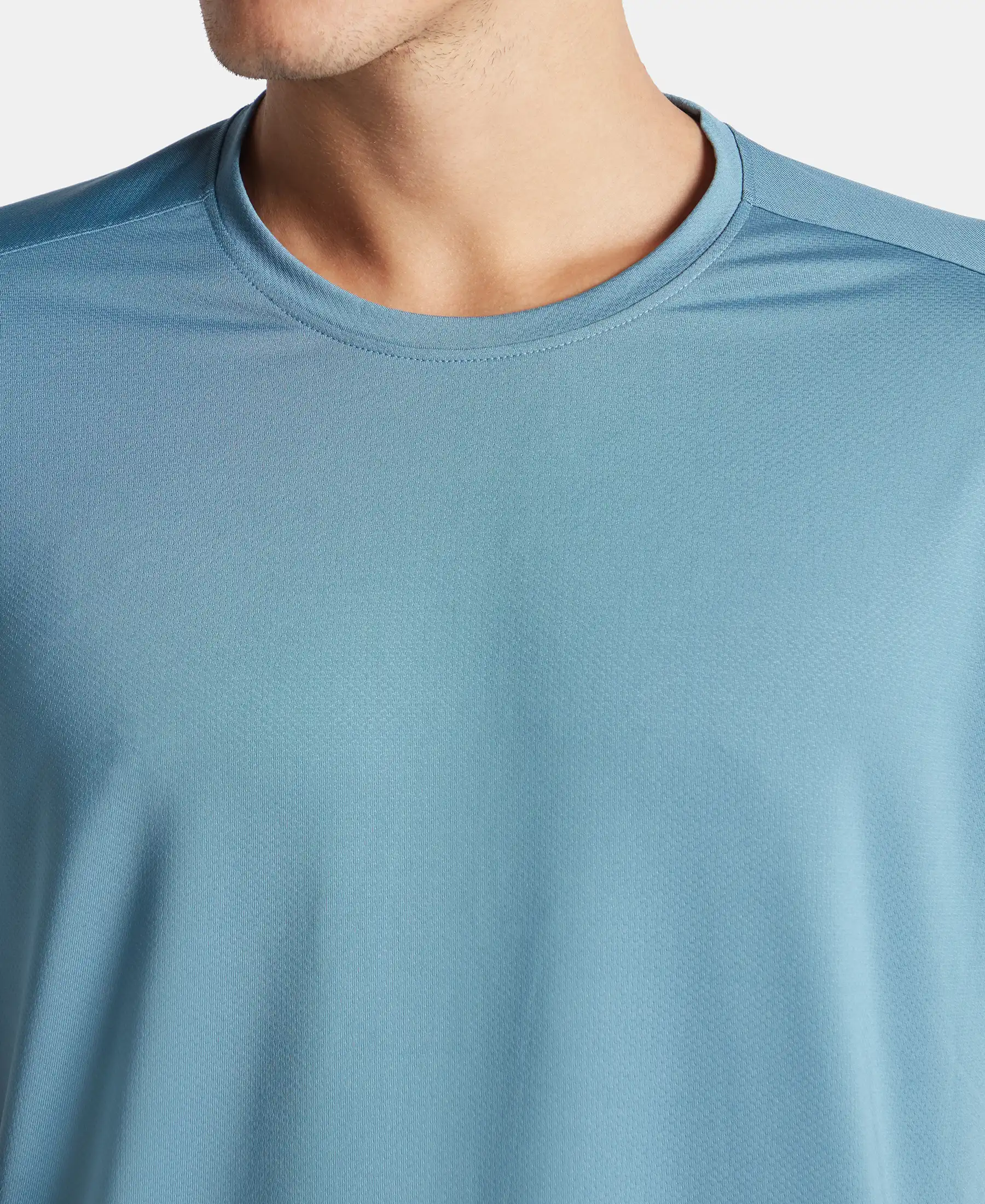 Recycled Microfiber Elastane Stretch Fabric Round Neck Half Sleeve Breathable Mesh T-Shirt - Provincial Blue - Image 7