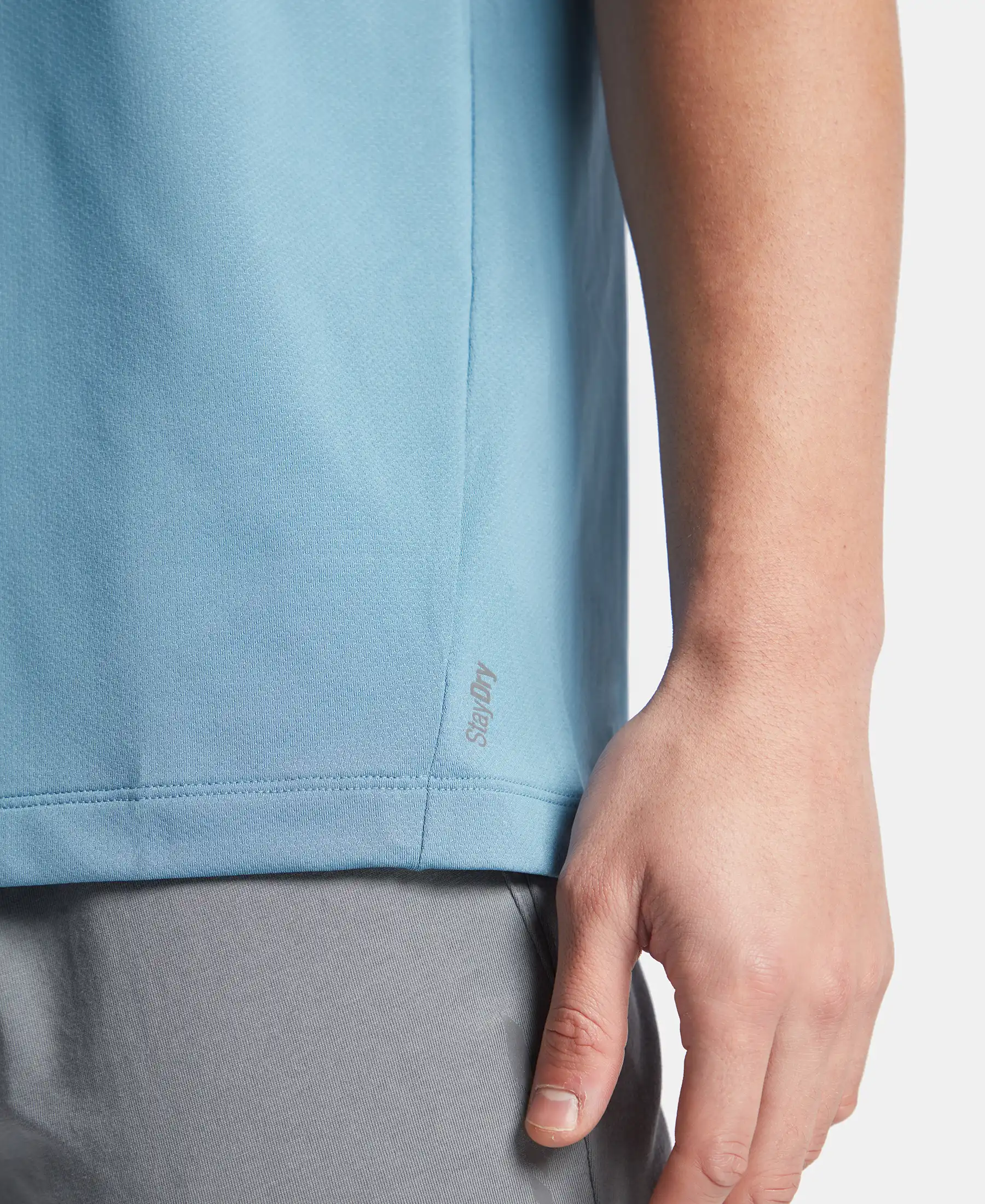Recycled Microfiber Elastane Stretch Fabric Round Neck Half Sleeve Breathable Mesh T-Shirt - Provincial Blue - Image 9
