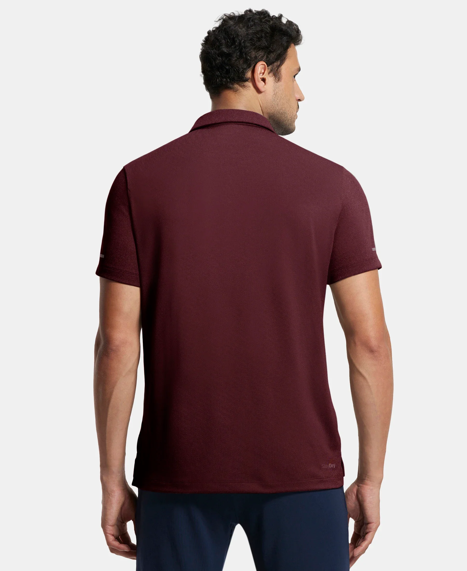 Recycled Microfiber Elastane Stretch Half Sleeve Polo T-Shirt with Breathable Mesh - Tawny Port - Image 3