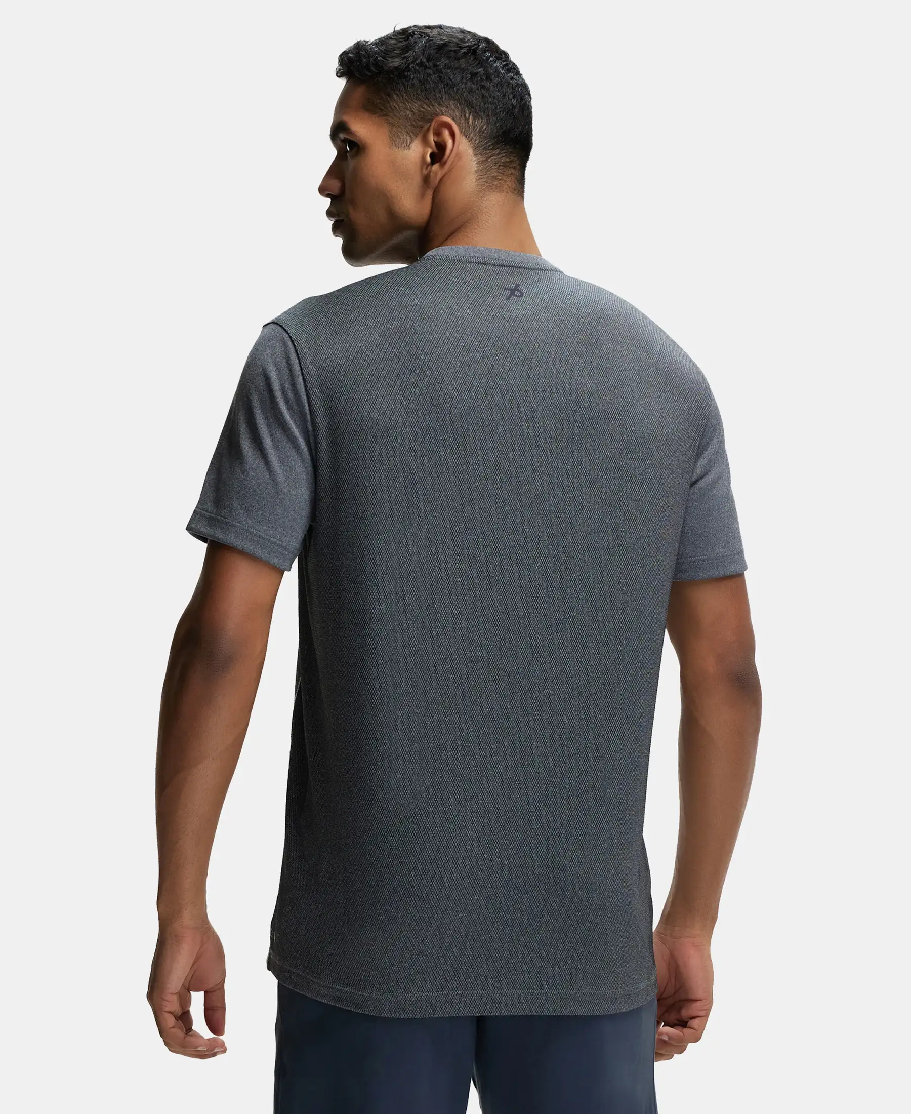 Recycled Microfiber Elastane Stretch Half Sleeve Round Neck T-Shirt with Breathable Mesh - Black - Image 3