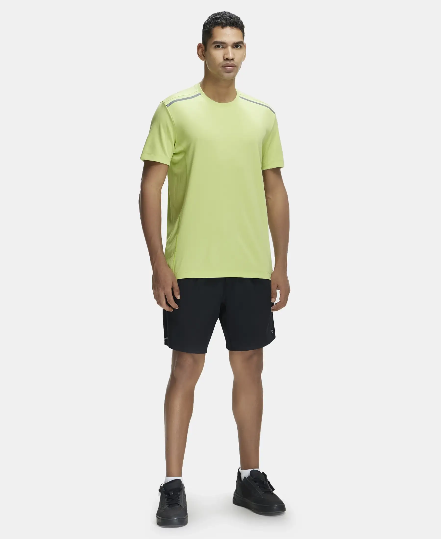Recycled Microfiber Elastane Stretch Half Sleeve Round Neck T-Shirt with Breathable Mesh - Green Glow - Image 4