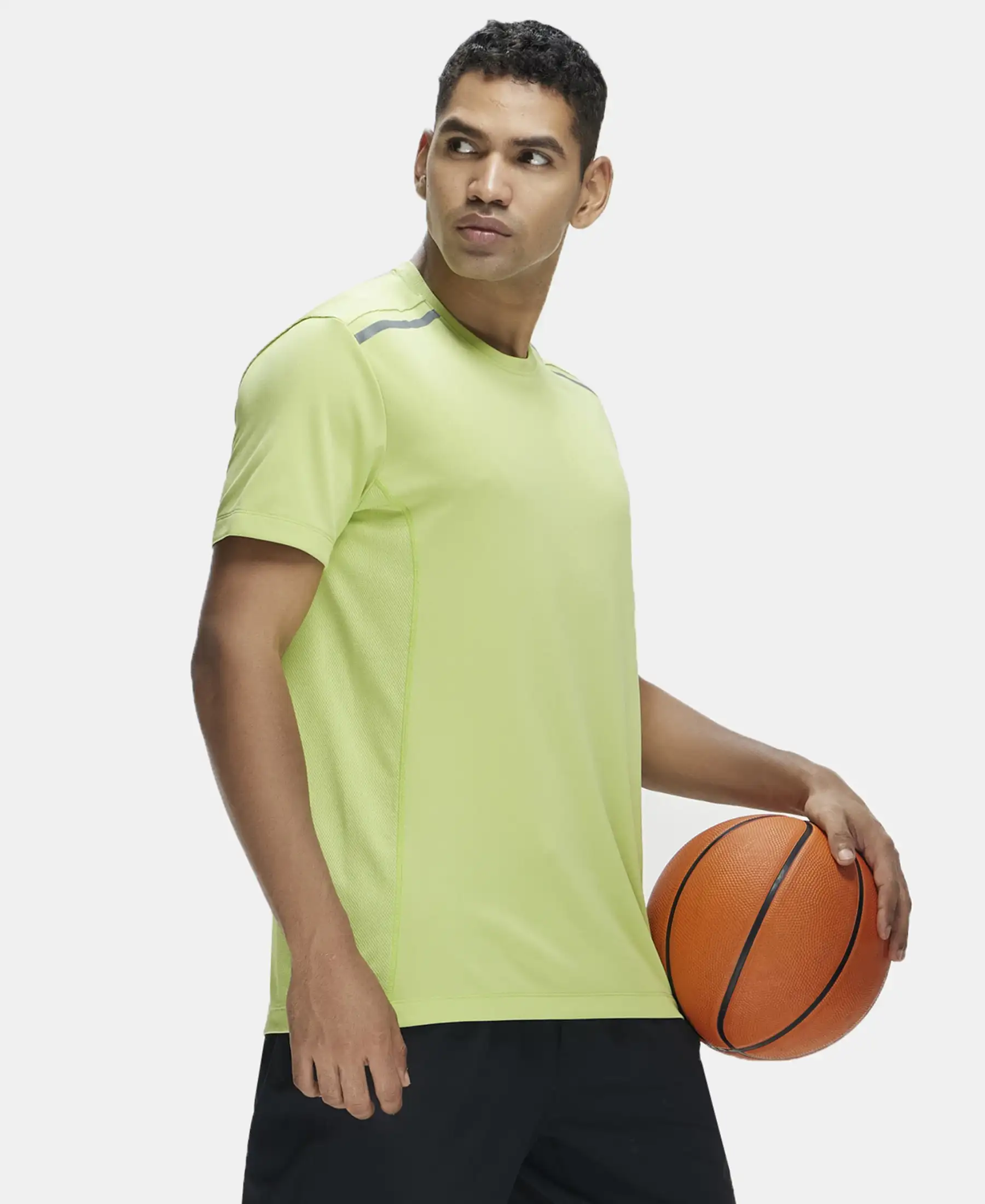 Recycled Microfiber Elastane Stretch Half Sleeve Round Neck T-Shirt with Breathable Mesh - Green Glow - Image 5