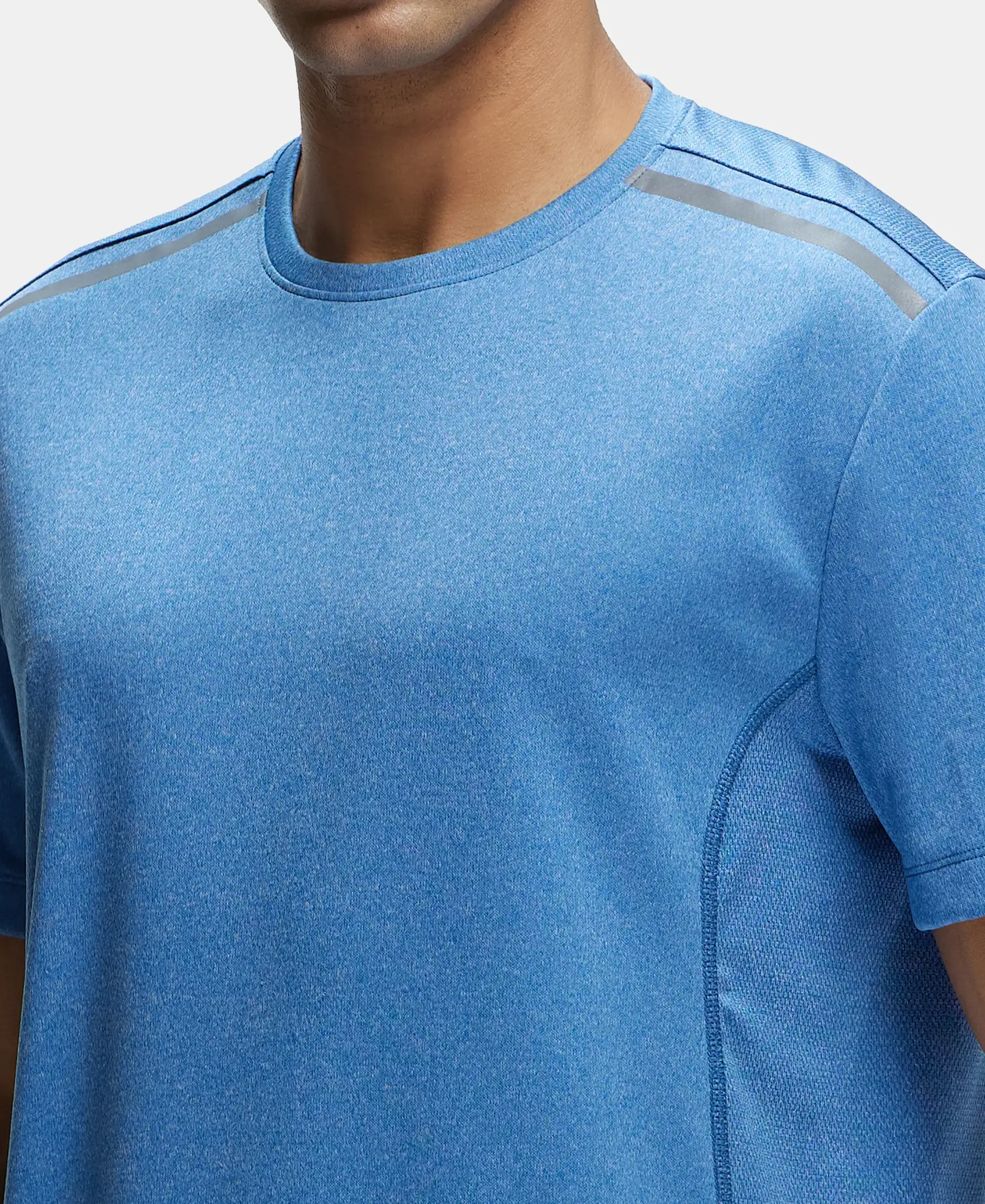 Recycled Microfiber Elastane Stretch Half Sleeve Round Neck T-Shirt with Breathable Mesh - Move Blue - Image 6