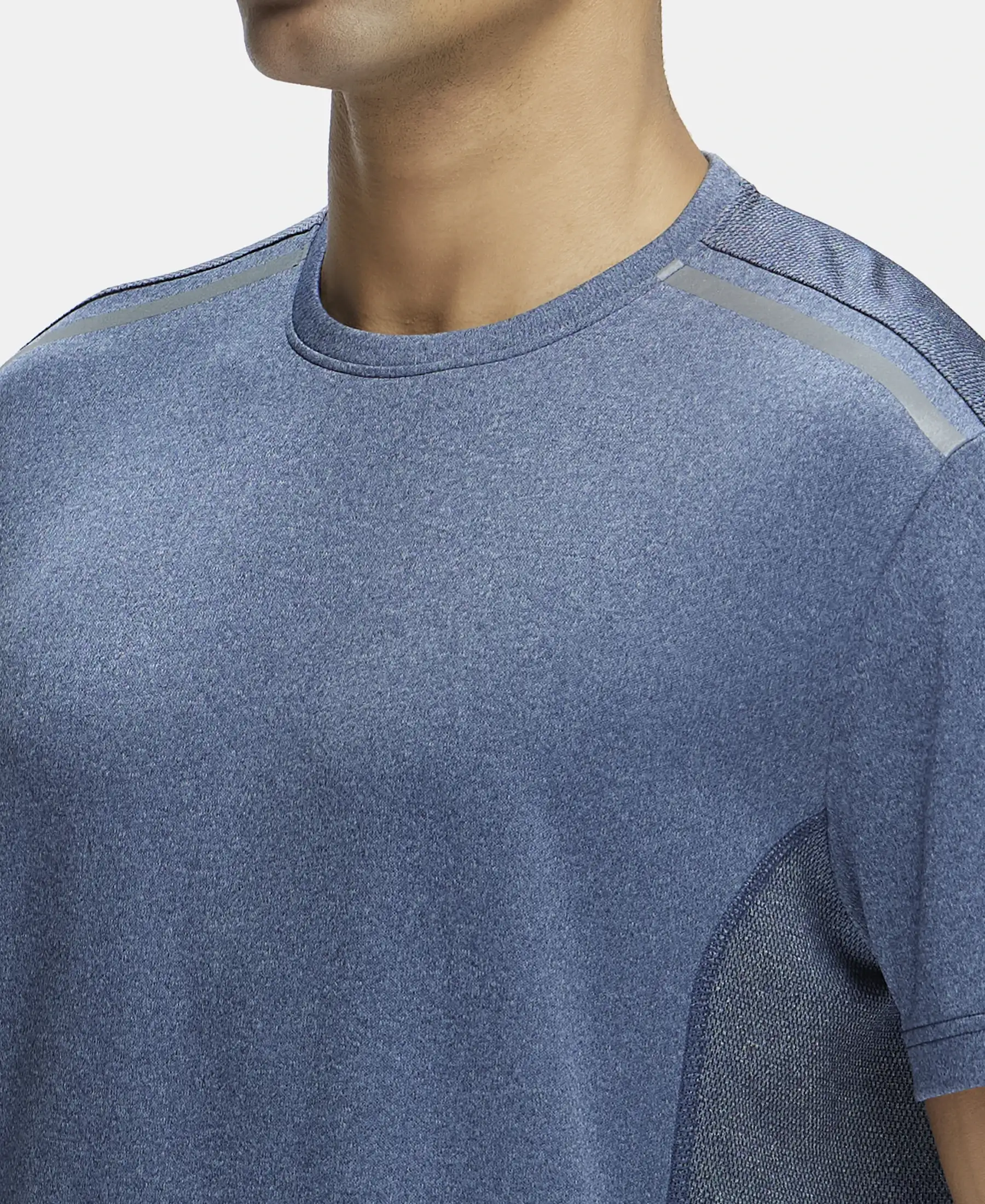 Recycled Microfiber Elastane Stretch Half Sleeve Round Neck T-Shirt with Breathable Mesh - Navy - Image 6