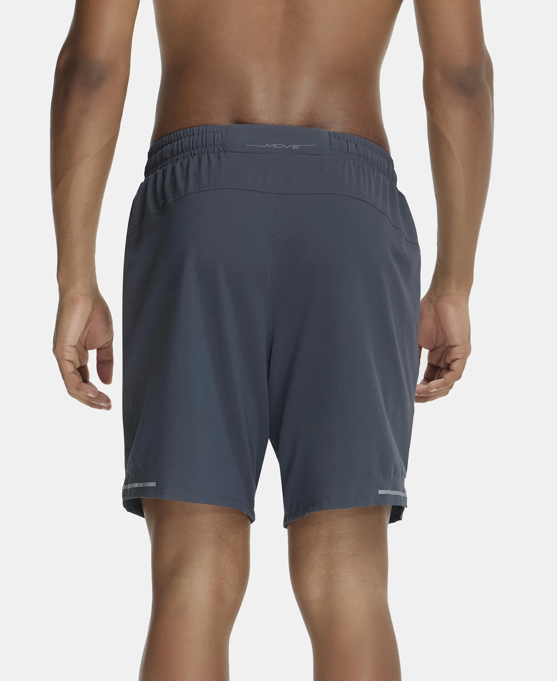 Recycled Microfiber Elastane Stretch Solid Shorts with Zipper Pockets and StayFresh Treatment - Graphite - Image 3