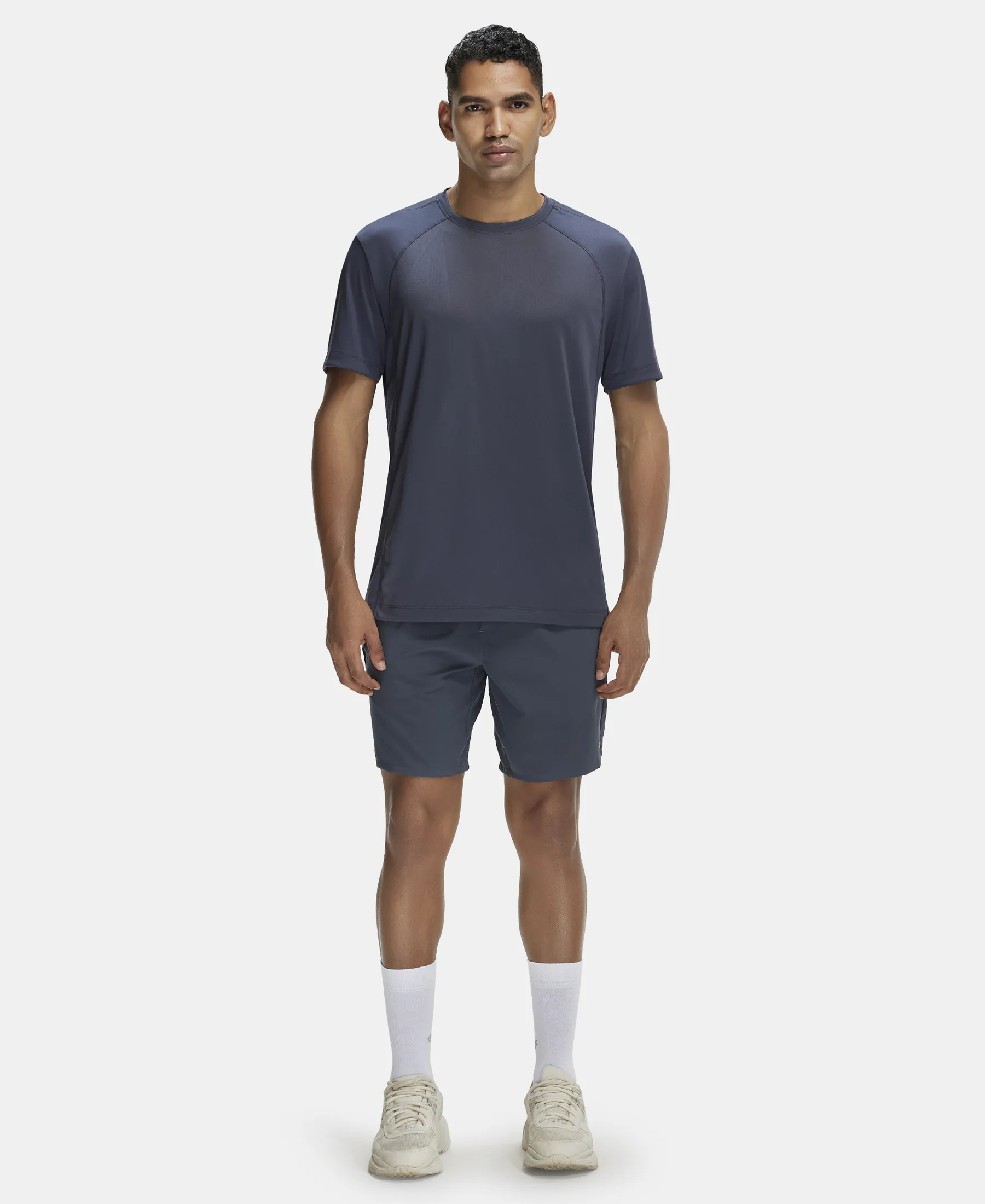 Recycled Microfiber Elastane Stretch Solid Shorts with Zipper Pockets and StayFresh Treatment - Graphite - Image 4