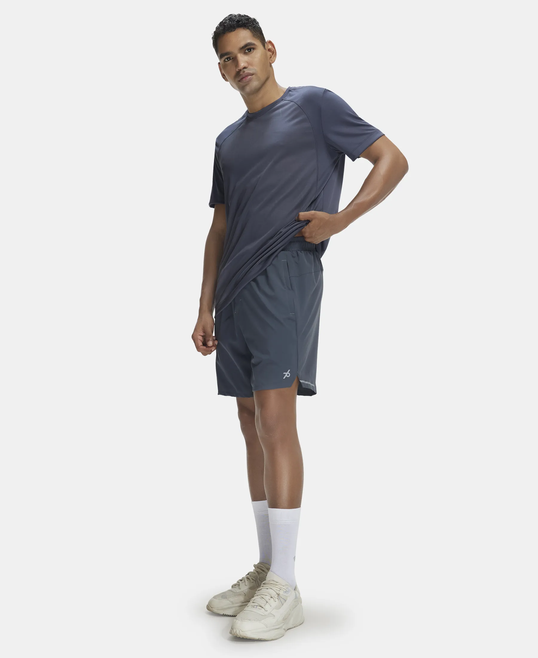 Recycled Microfiber Elastane Stretch Solid Shorts with Zipper Pockets and StayFresh Treatment - Graphite - Image 6