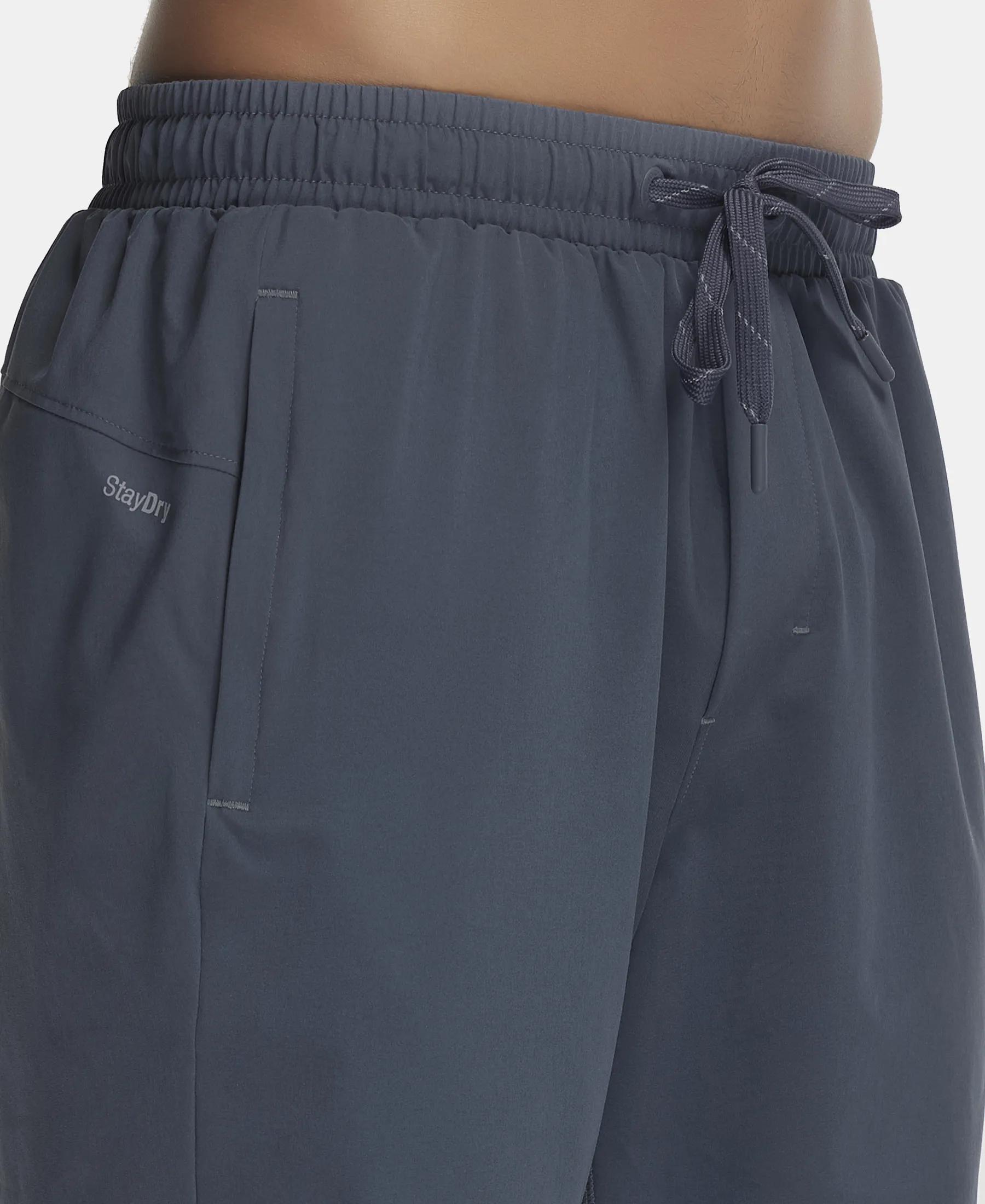 Recycled Microfiber Elastane Stretch Solid Shorts with Zipper Pockets and StayFresh Treatment - Graphite - Image 7
