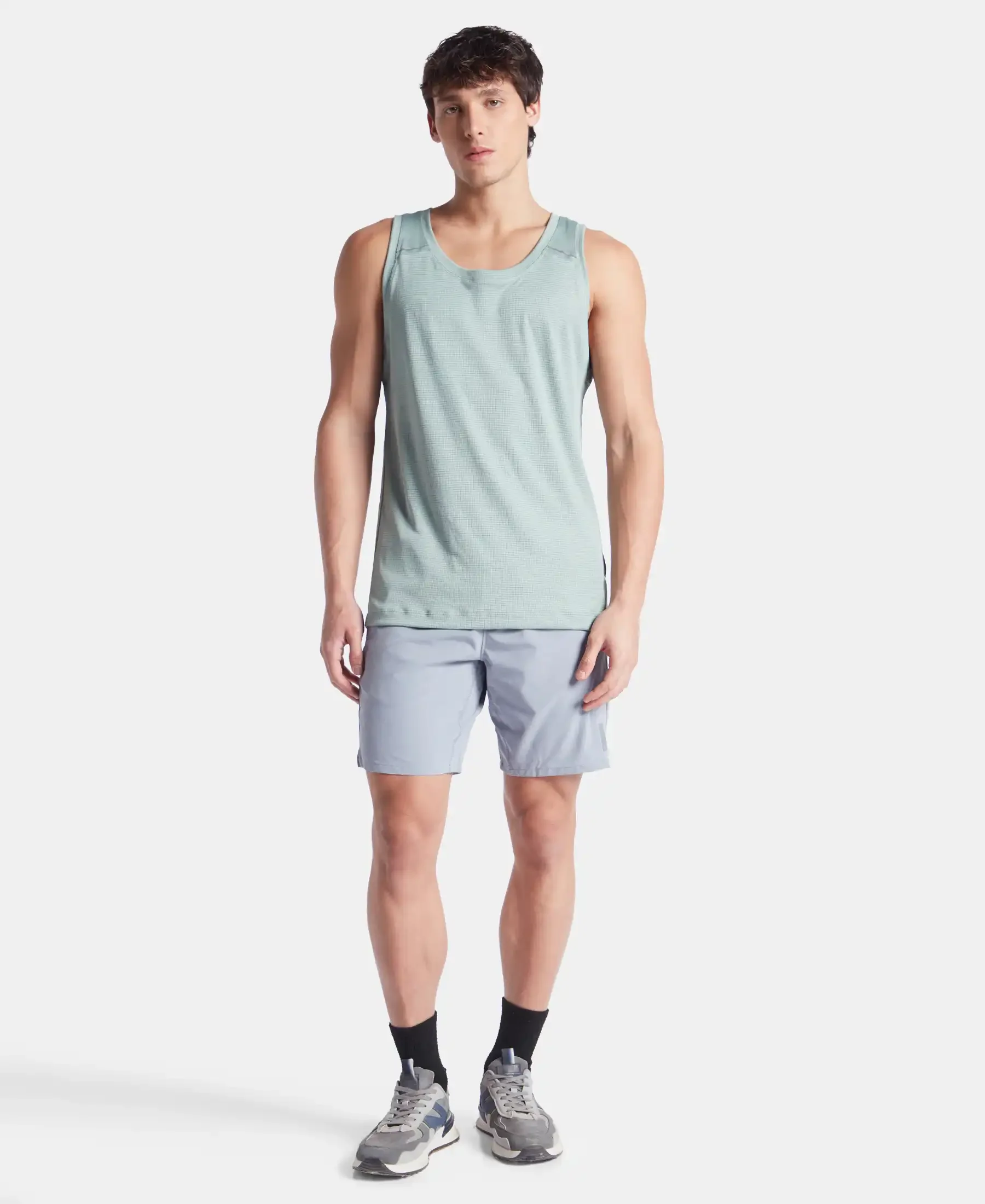 Recycled Microfiber Elastane Stretch Solid Shorts with Zipper Pockets and StayFresh Treatment - Grey - Image 4