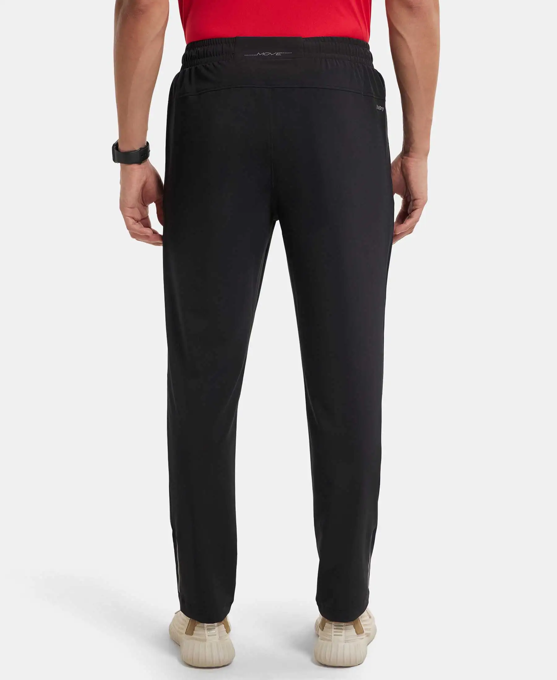 Recycled Microfiber Elastane Stretch Trackpant with Zipper Pockets and StayFresh Treatment - Black - Image 3