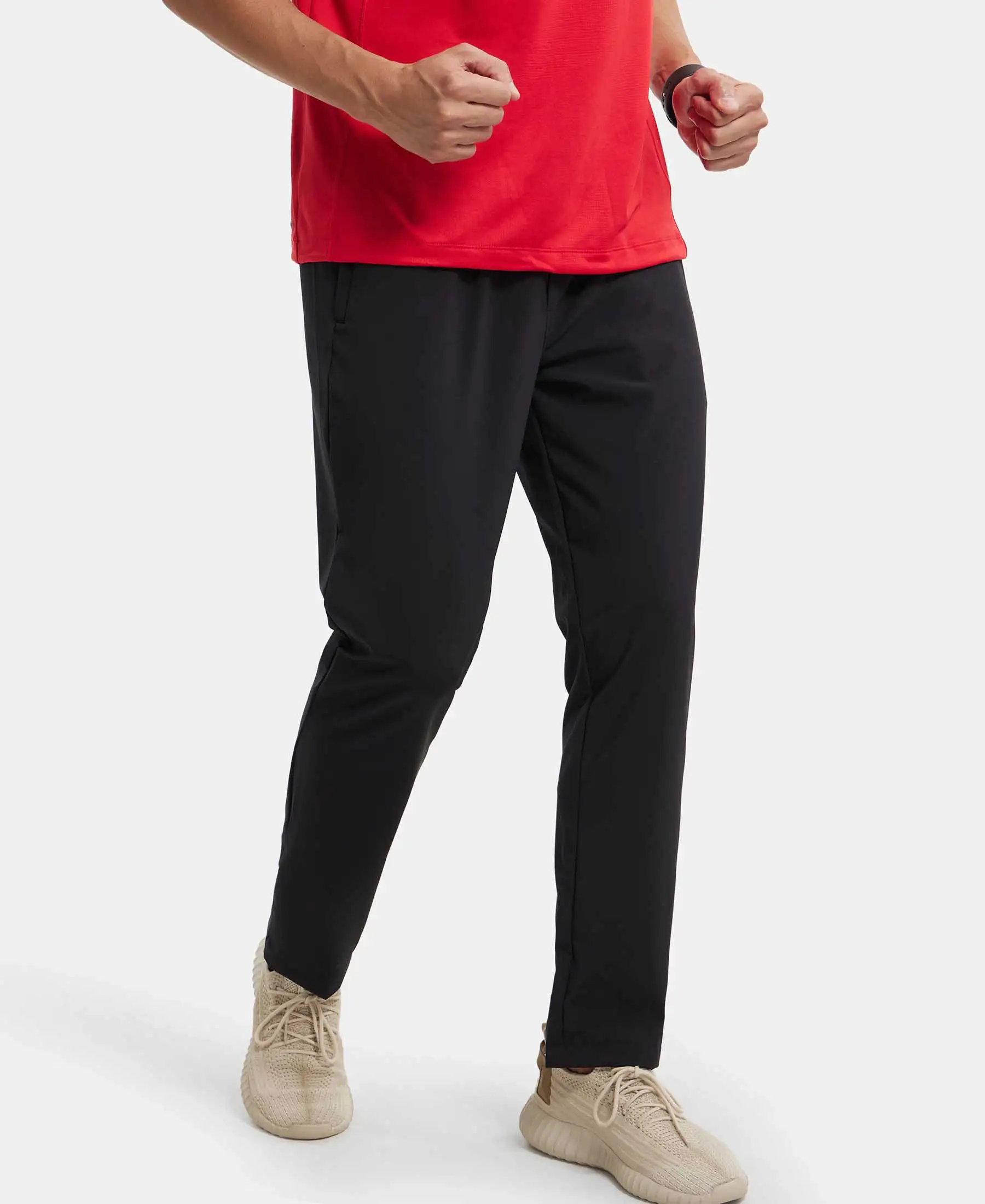 Recycled Microfiber Elastane Stretch Trackpant with Zipper Pockets and StayFresh Treatment - Black - Image 5