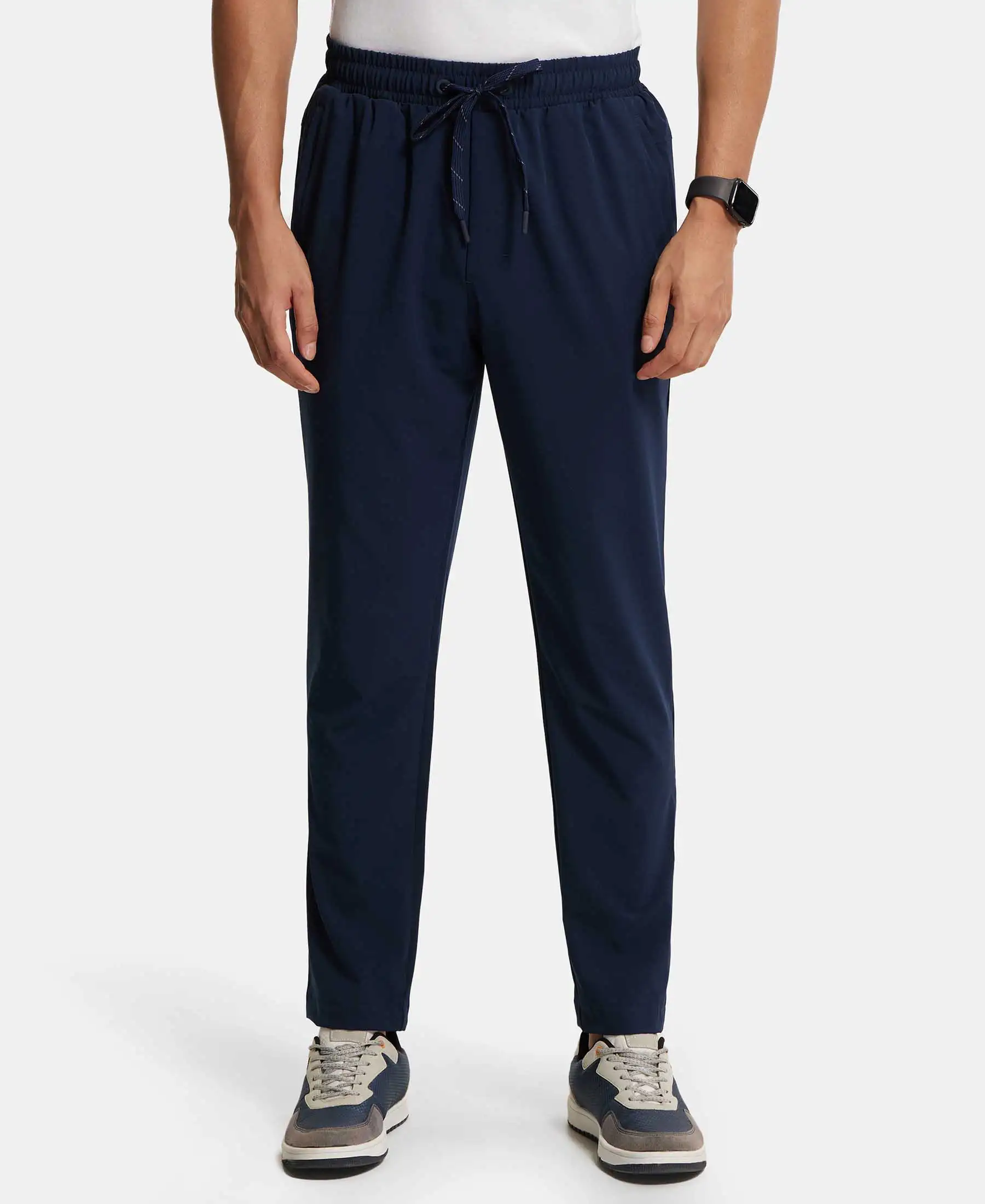 Recycled Microfiber Elastane Stretch Trackpant with Zipper Pockets and StayFresh Treatment - Navy