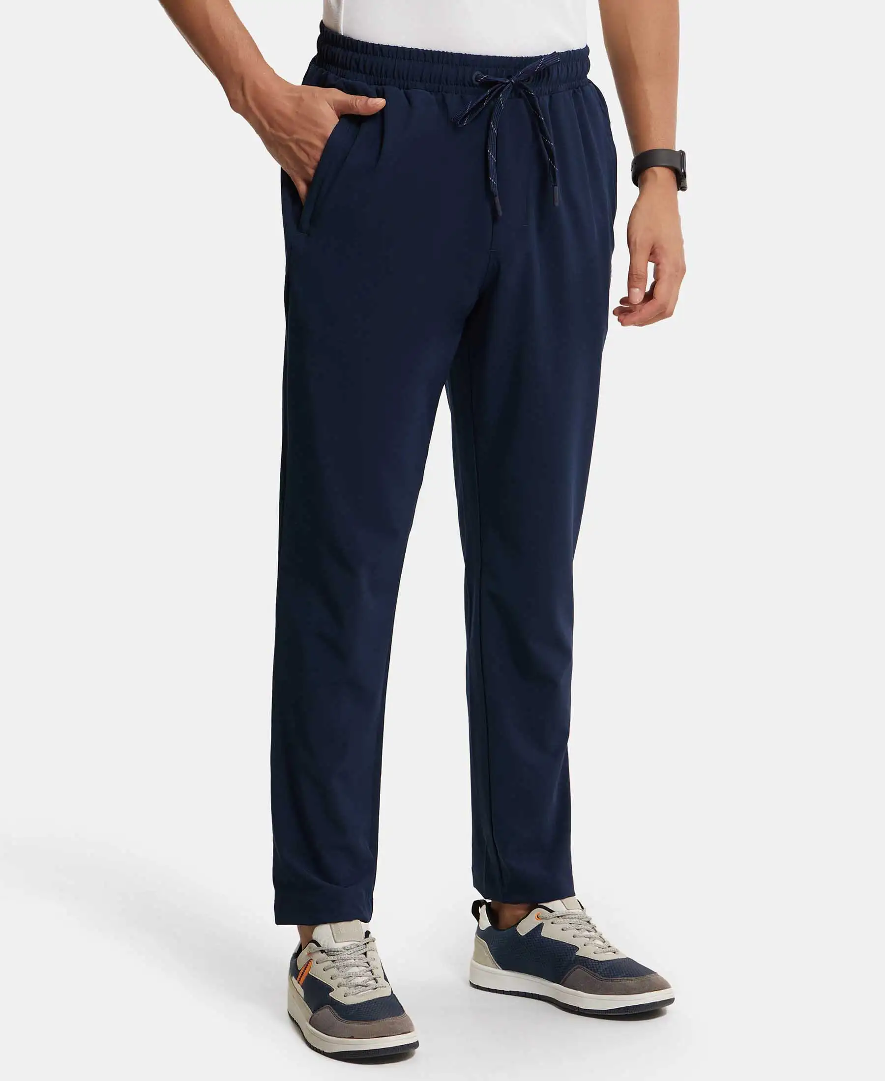 Recycled Microfiber Elastane Stretch Trackpant with Zipper Pockets and StayFresh Treatment - Navy - Image 2