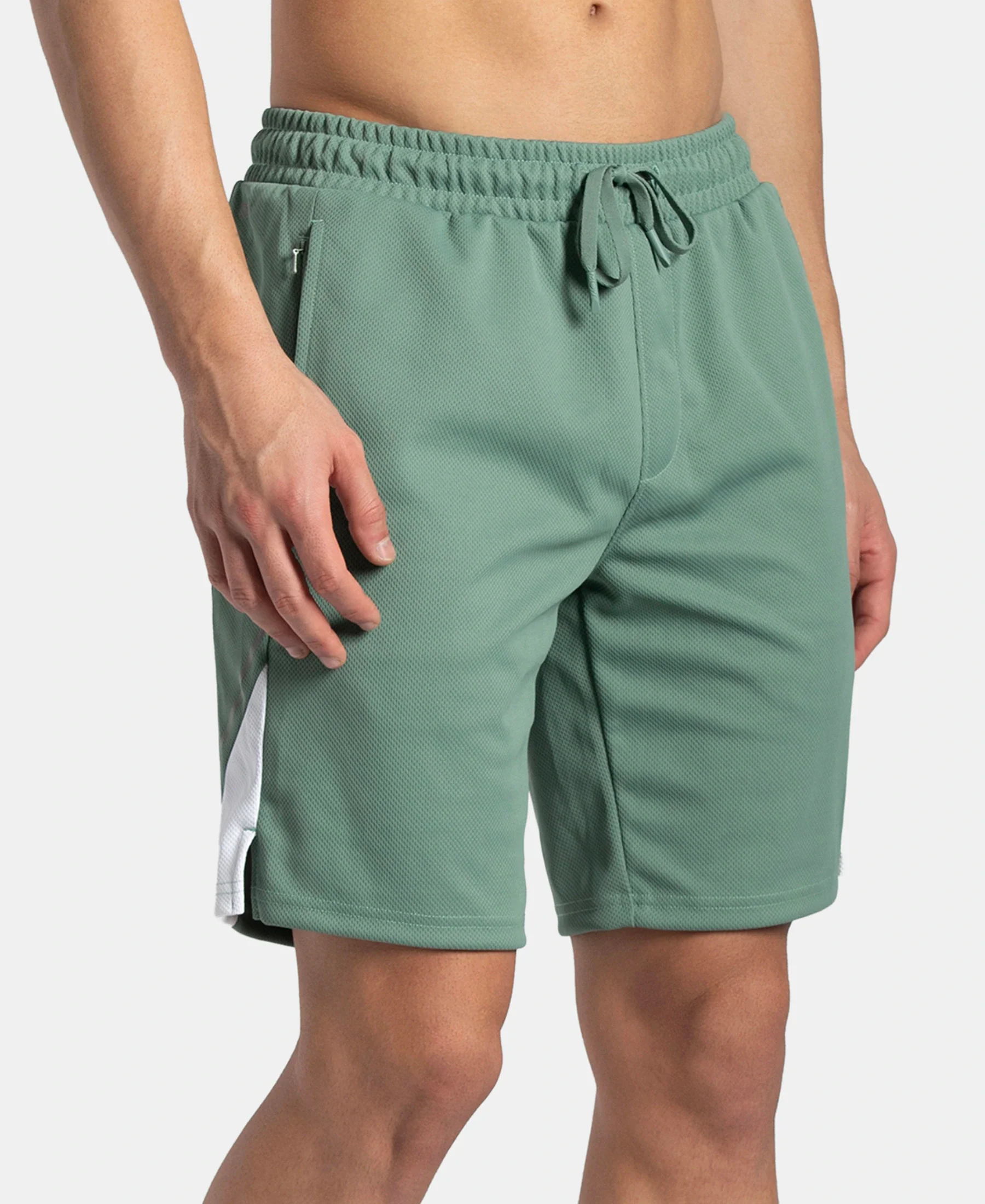 Recycled Microfiber Straight Fit Shorts with StayFresh Treatment - Green & White - Image 2