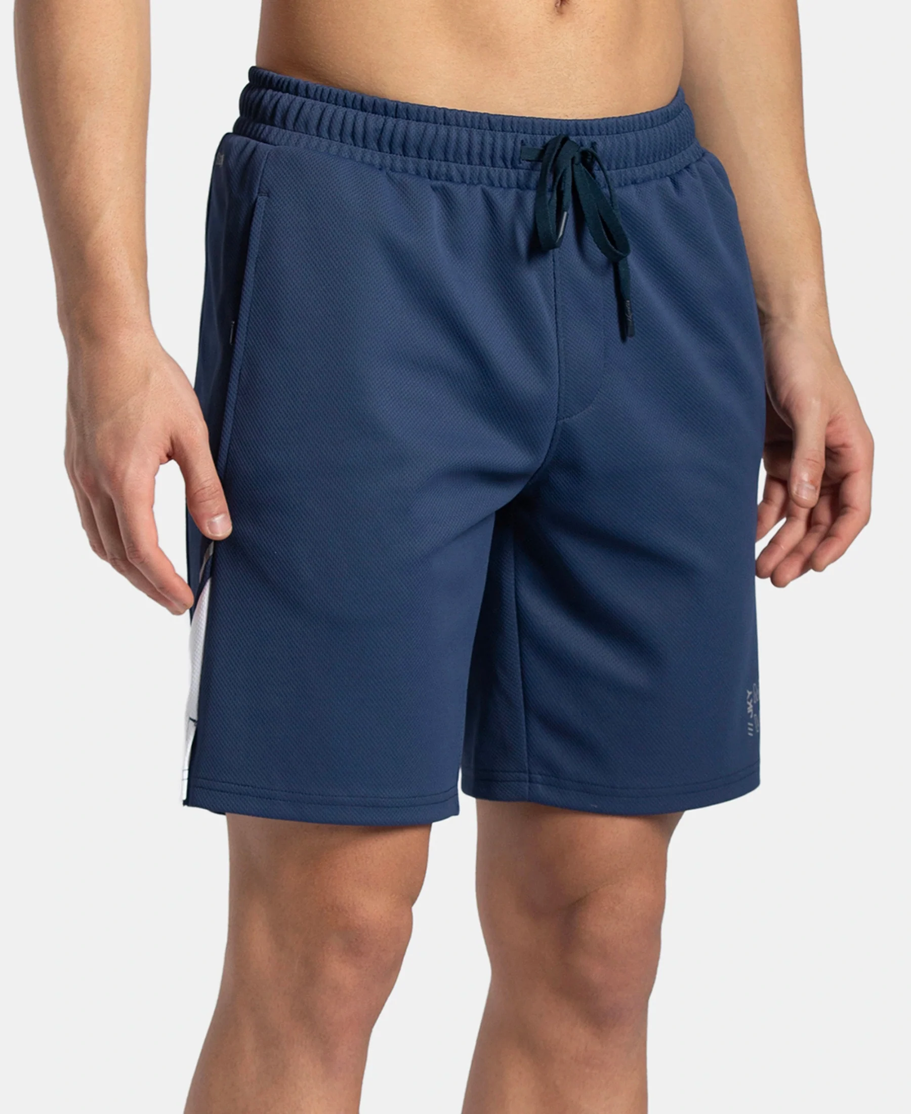 Recycled Microfiber Straight Fit Shorts with StayFresh Treatment - Navy & White - Image 2