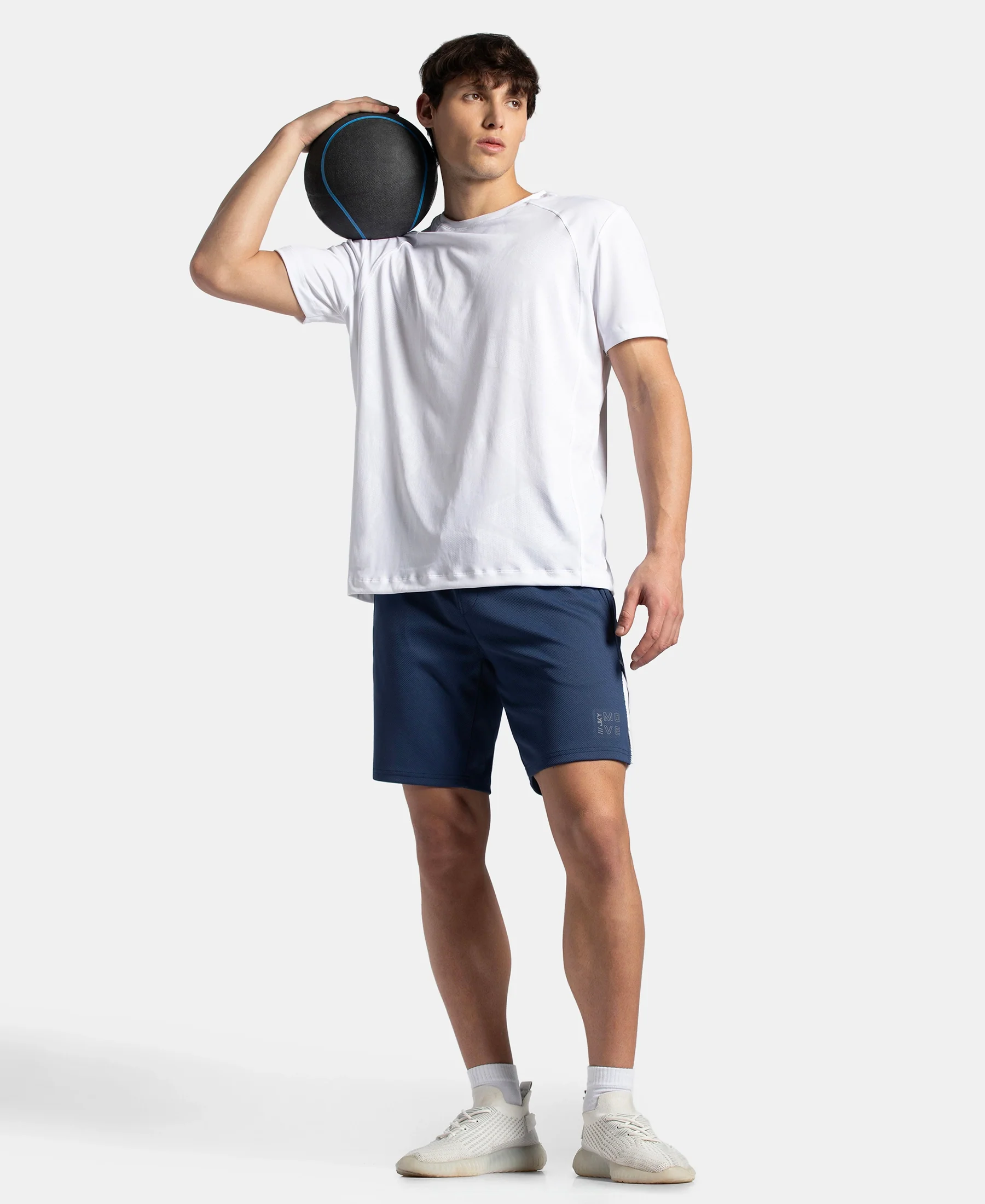 Recycled Microfiber Straight Fit Shorts with StayFresh Treatment - Navy & White - Image 6