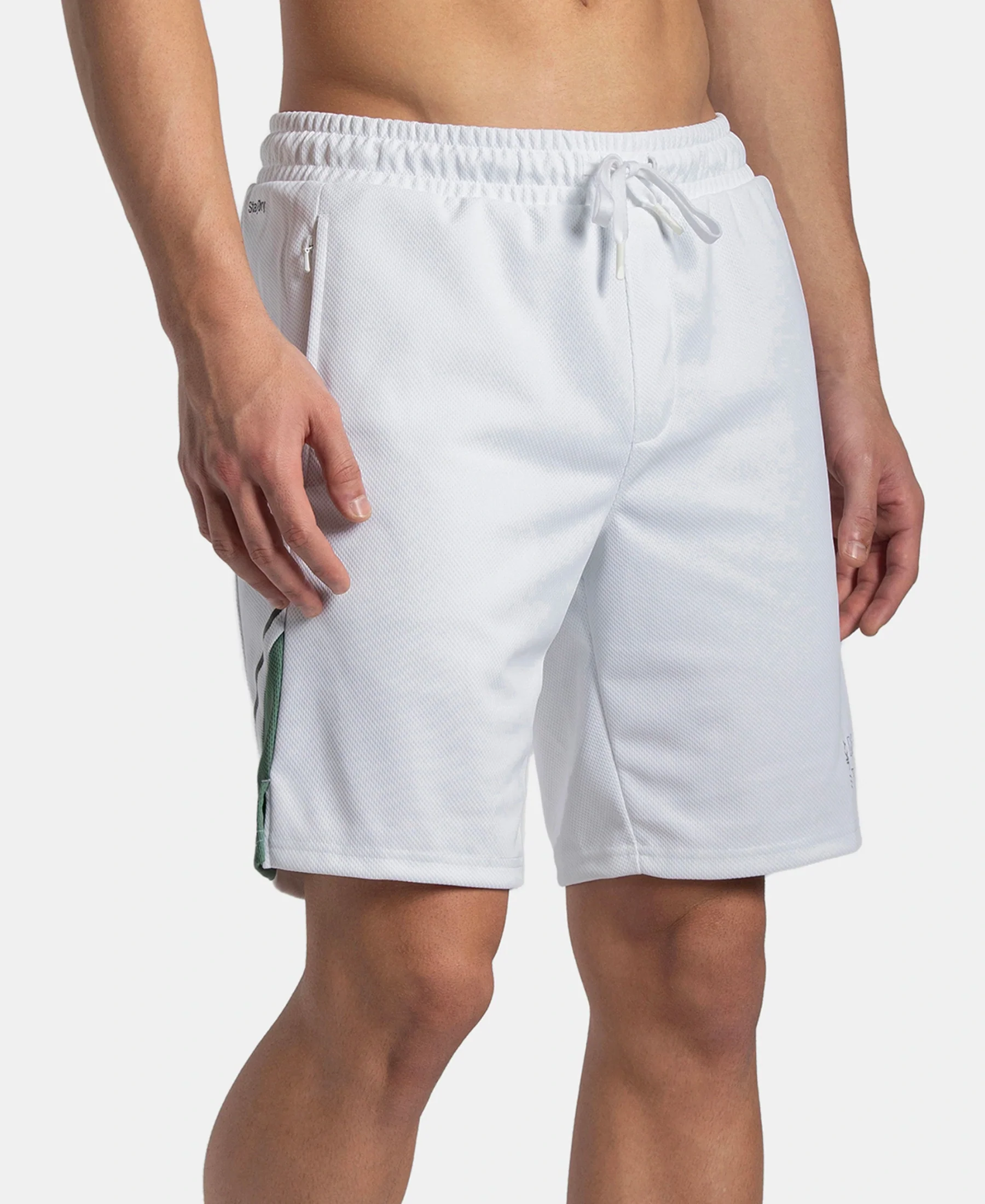 Recycled Microfiber Straight Fit Shorts with StayFresh Treatment - White & Green - Image 2