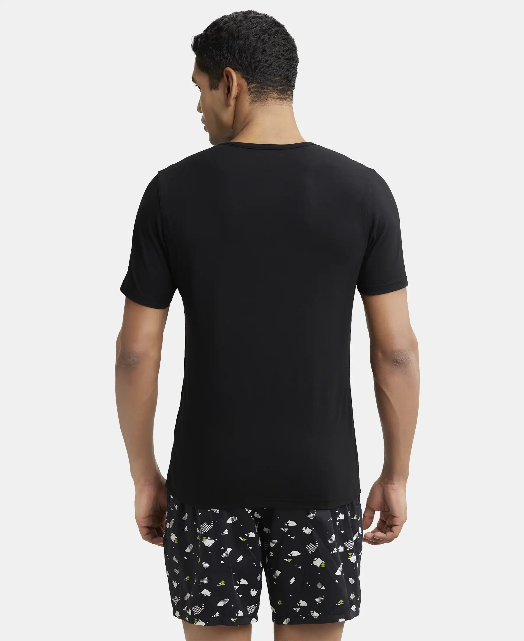 Soft Touch Microfiber Elastane Stretch Half Sleeve Thermal Undershirt with StayWarm Technology - Black - Image 3