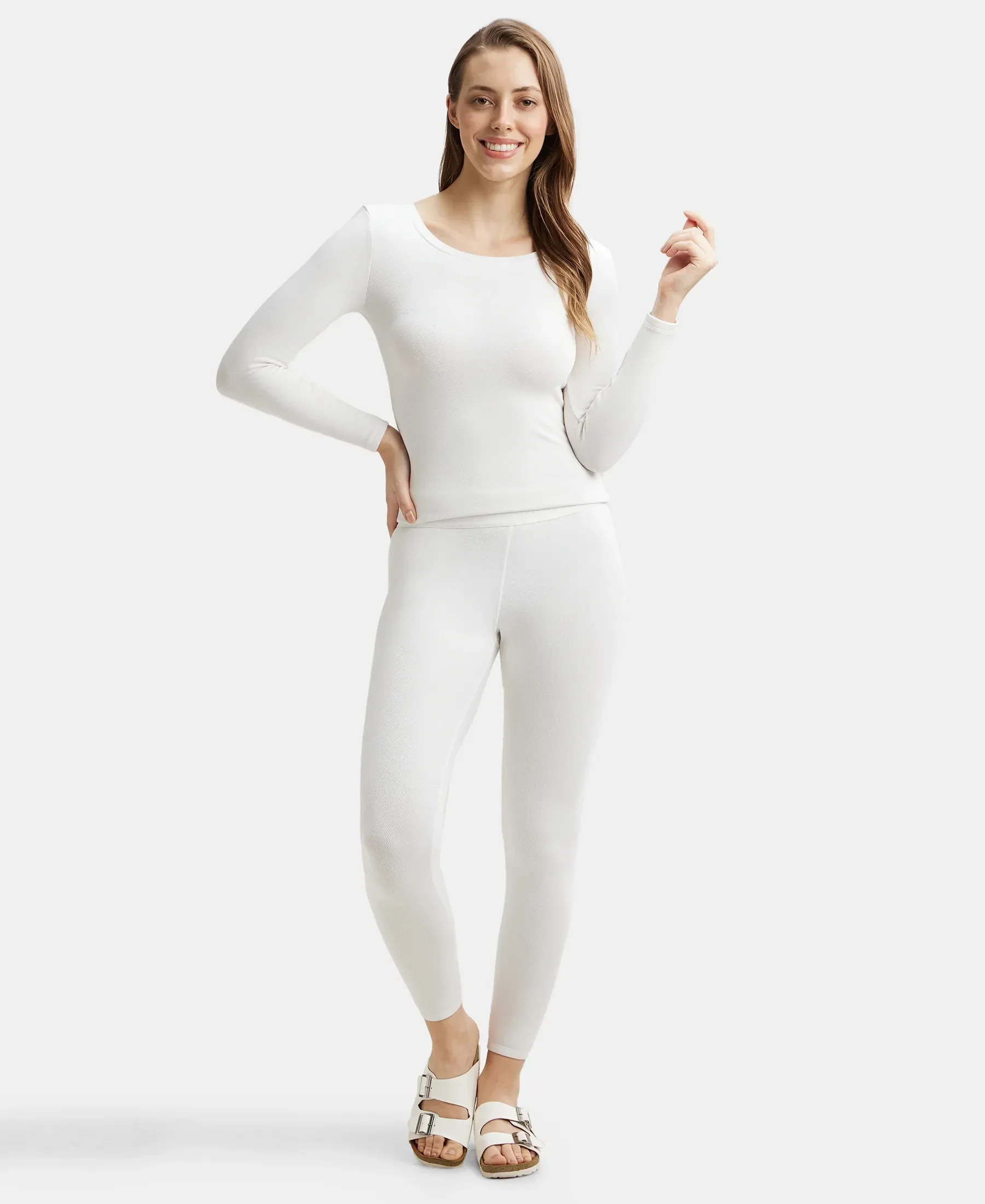 Ultra Warmth Soft Touch Microfiber Elastane Stretch Fleece Fabric Thermal Leggings with StayWarm Technology - Light Bright White - Image 6