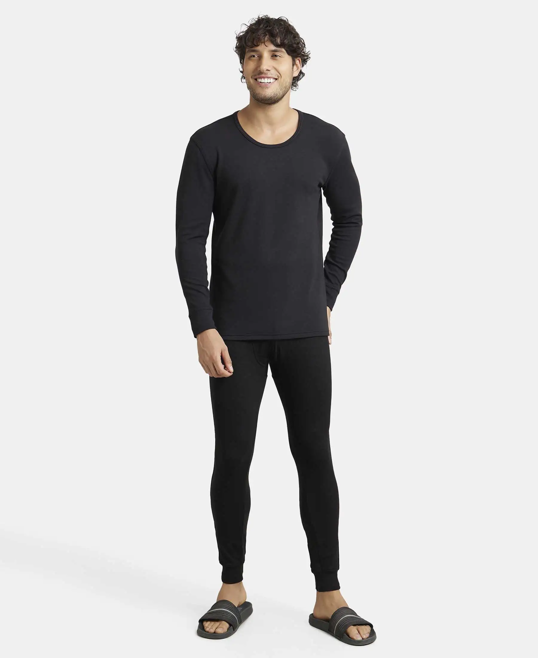Ultra Warmth Soft Touch Microfiber Elastane Stretch Fleece Fabric Thermal Long John with StayWarm Technology - Black - Image 6