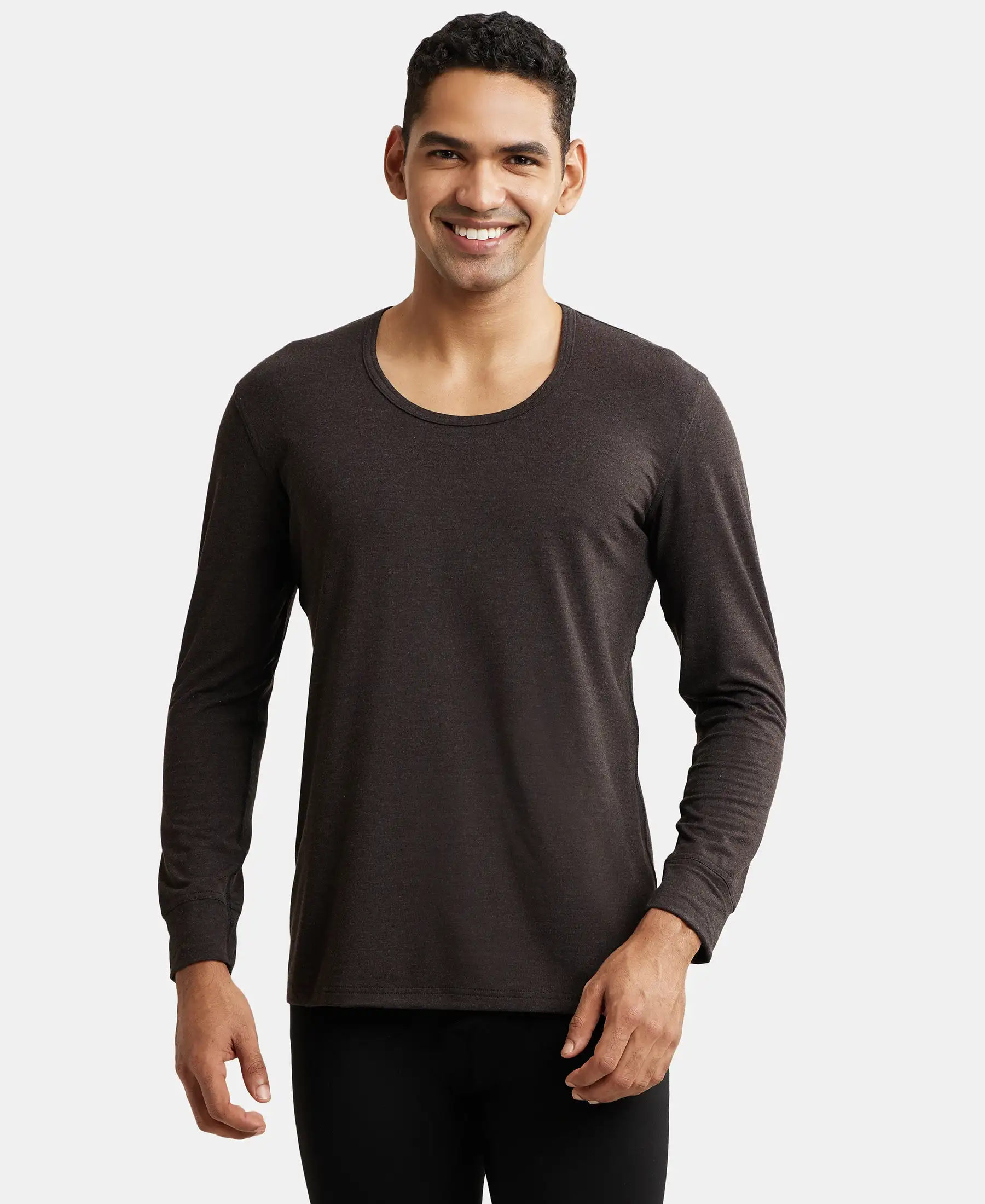 Warmth Soft Touch Microfiber Elastane Stretch Full Sleeve Thermal Undershirt with StayWarm Technology - Black
